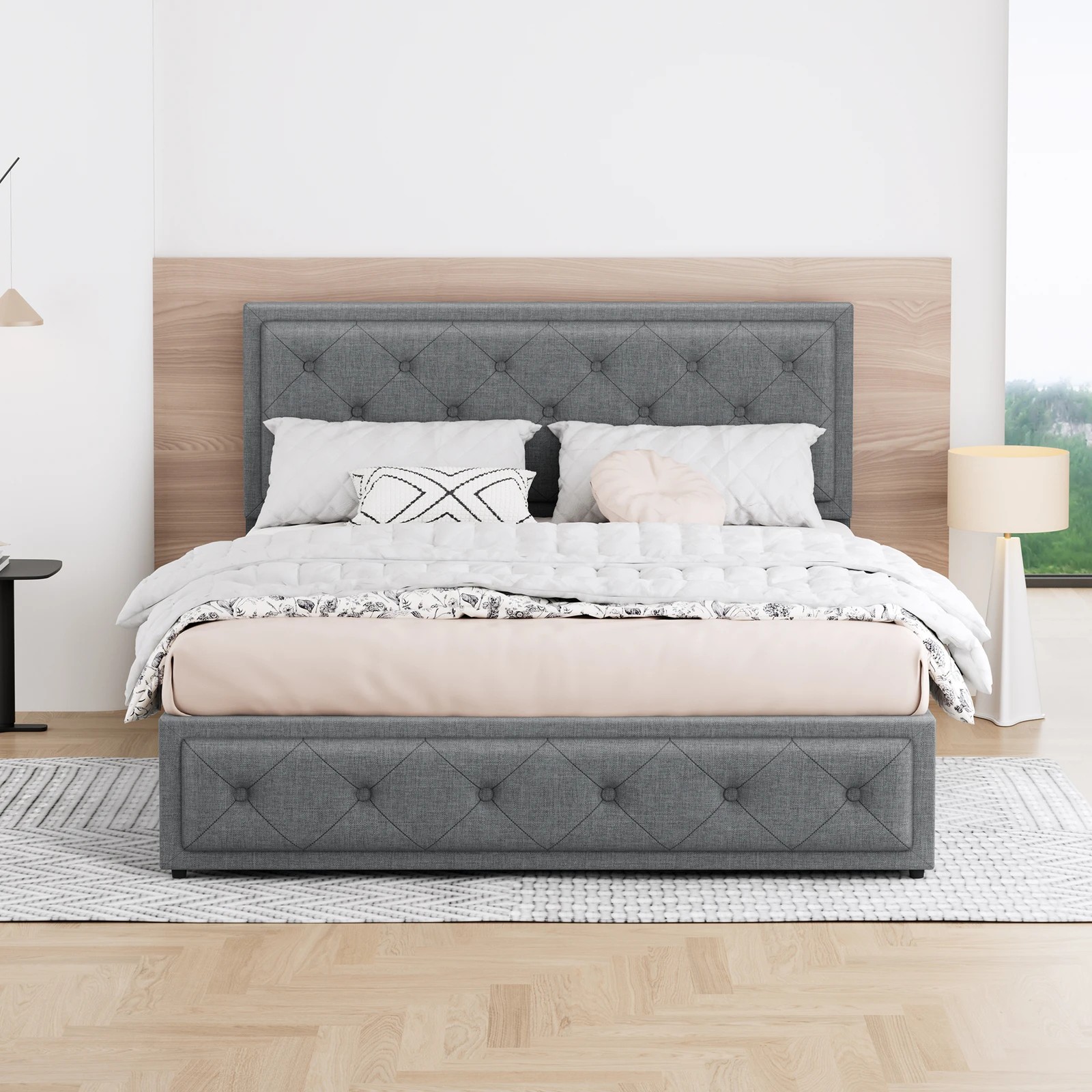 3 Alfordson Bed Frame Queen Size Gas Lift Storage Mattress Base Fabric Dinana - Grey, 3 of 10