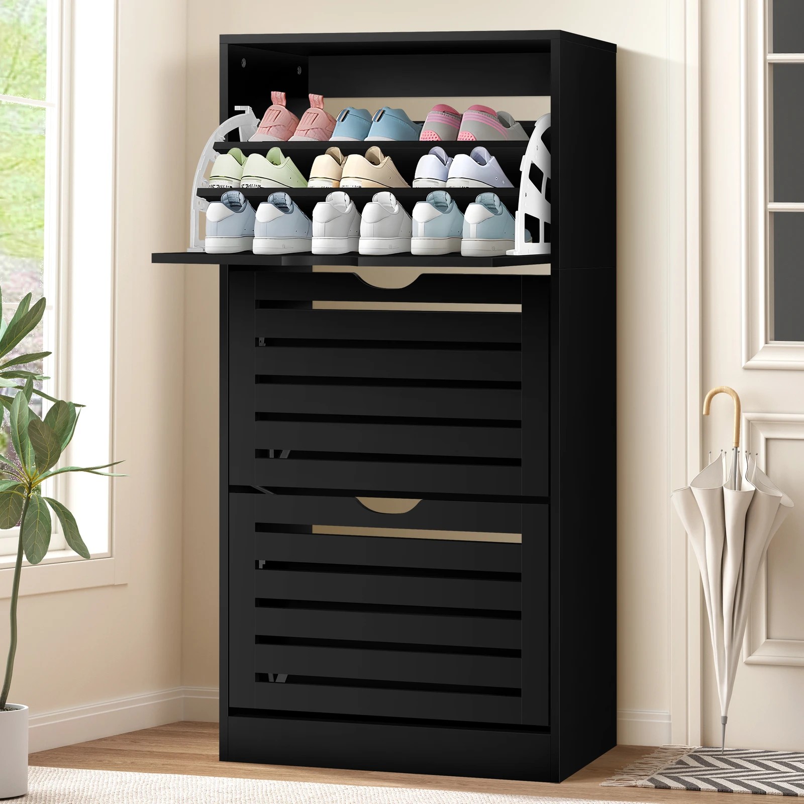 2 Alfordson Shoe Cabinet Organiser Storage Rack Flip Drawers - Black, 2 of 10