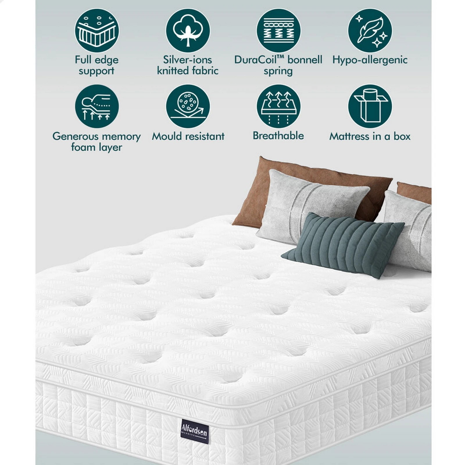 3 Alfordson Mattress 22CM Euro Top Spring Foam Bedding Medium Firm - Queen Bed, 3 of 10