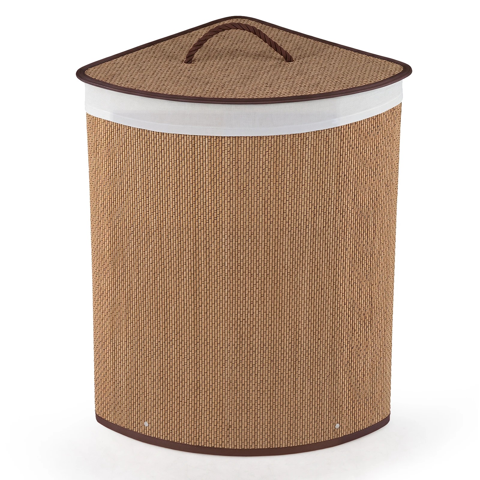 1 Costway 57L Corner Laundry Hamper Bamboo Clothes Hamper w/Removable Liner - Brown, 1 of 5