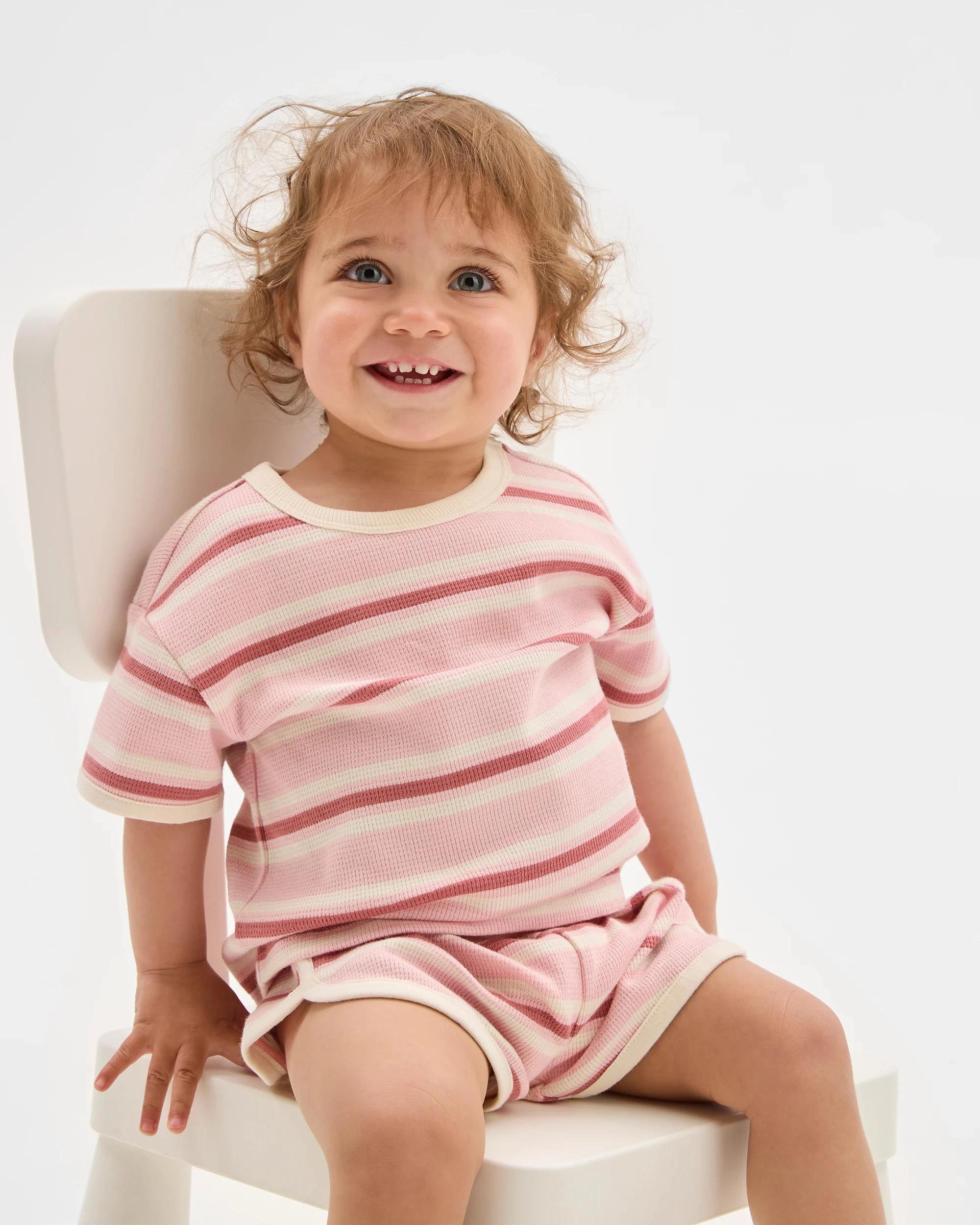 1 Target Organic Cotton Baby Waffle Top and Short 2 Piece Set PINK, 1 of 5