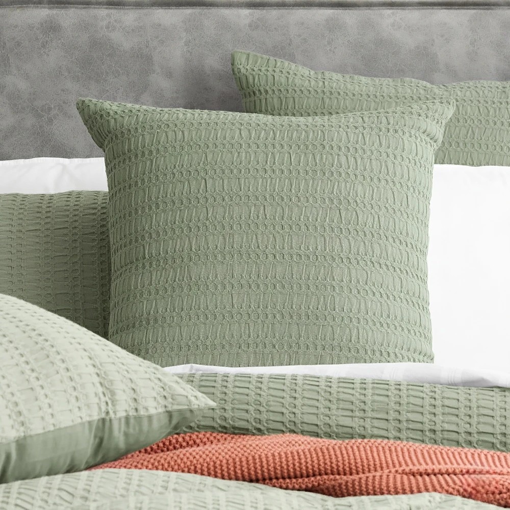 3 KG Linen Celeste Seersucker Cotton Waffle Quilt Cover Set Premium - King Bed - Green, 3 of 3