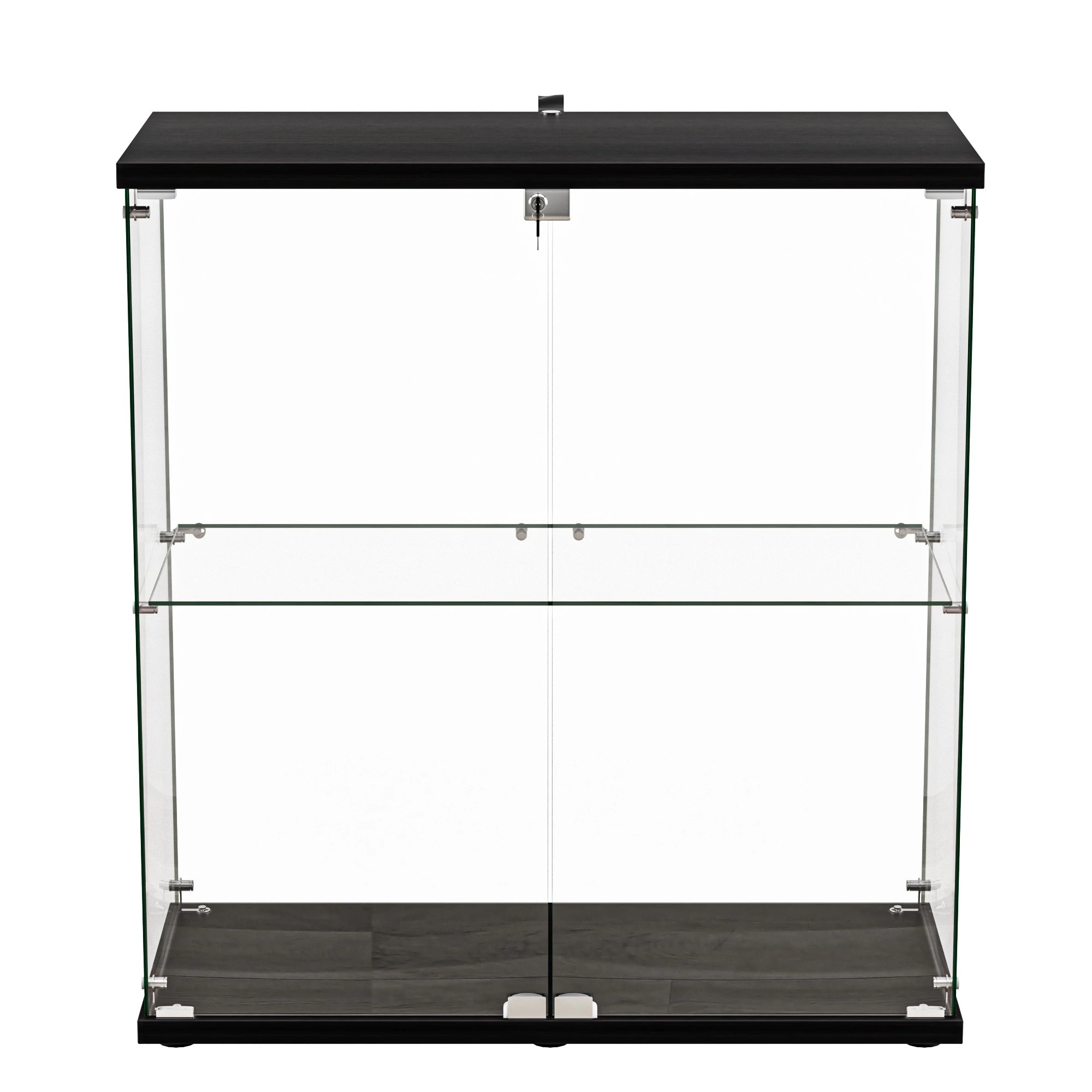 2 Stacked Display Cabinet 2-Tier Doubel Glass Doors - Black, 2 of 9