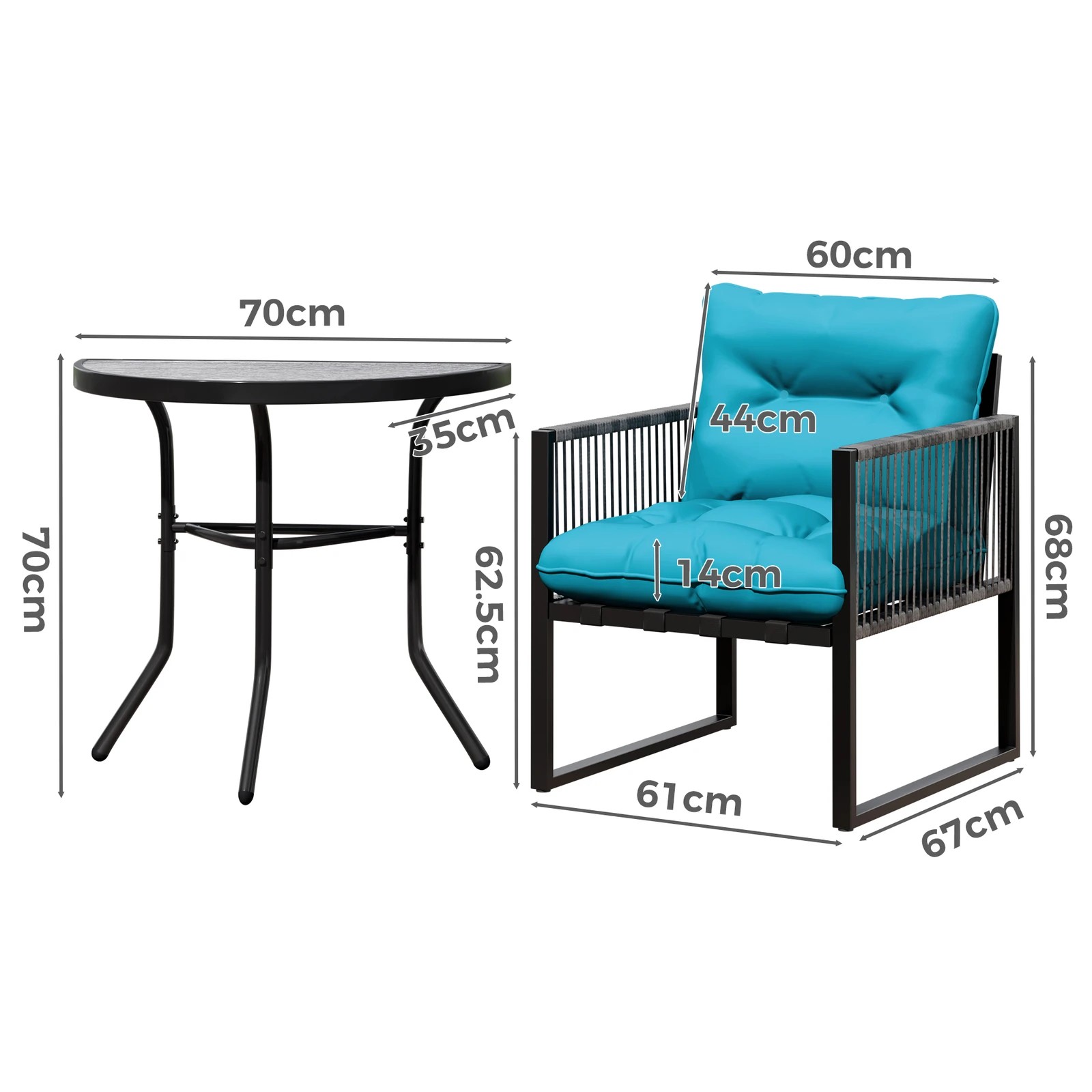 5 Alfordson Outdoor Lounge Set Patio Furniture Table and Chairs Glass Armchair - Blue, 5 of 10