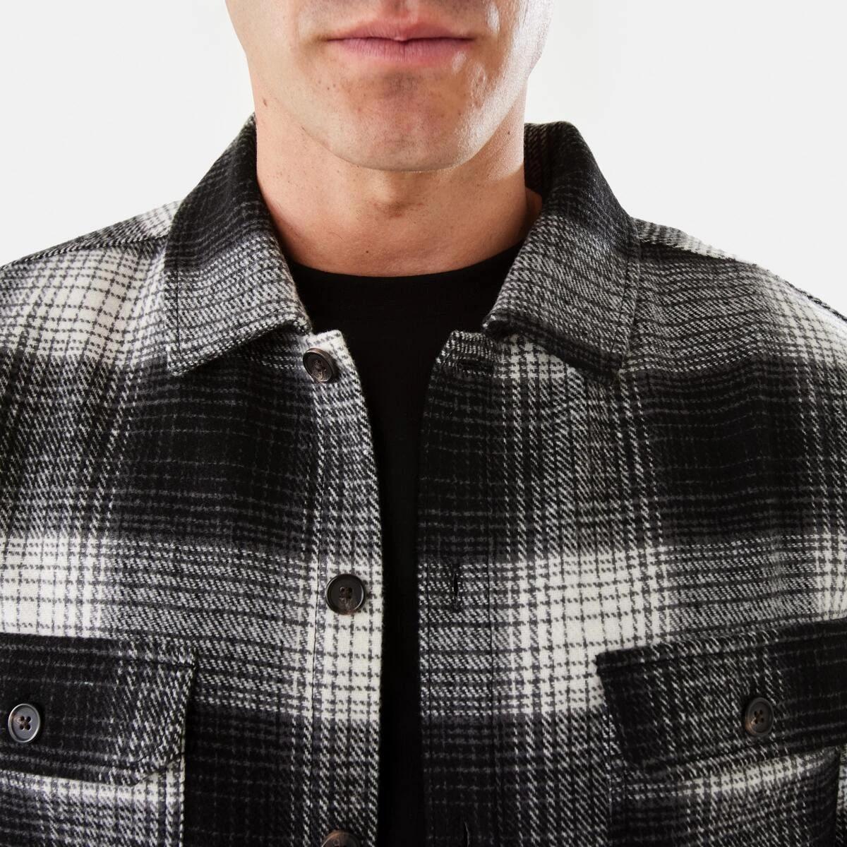 6 Long Sleeve Check Overshirt Blk Check, 6 of 8