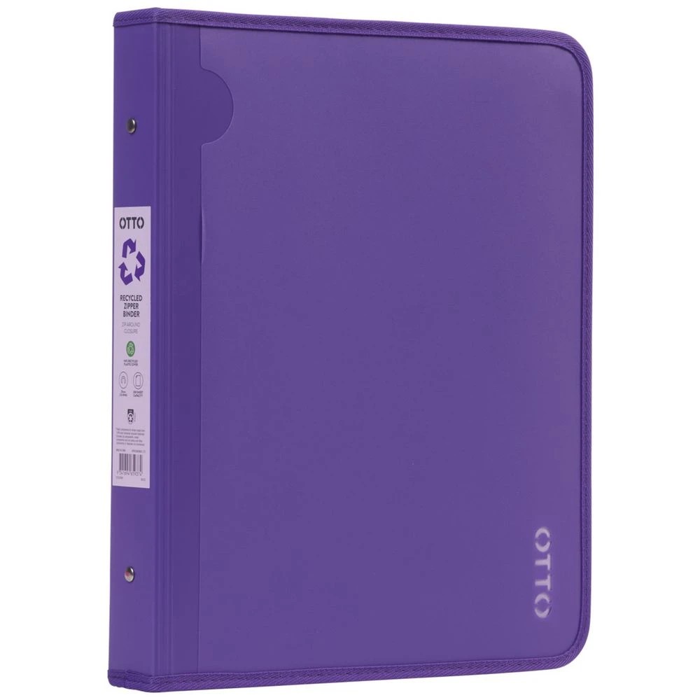 1 Otto A4 Recycled 2 D-Ring Zipper Binder Purple, 1 of 6