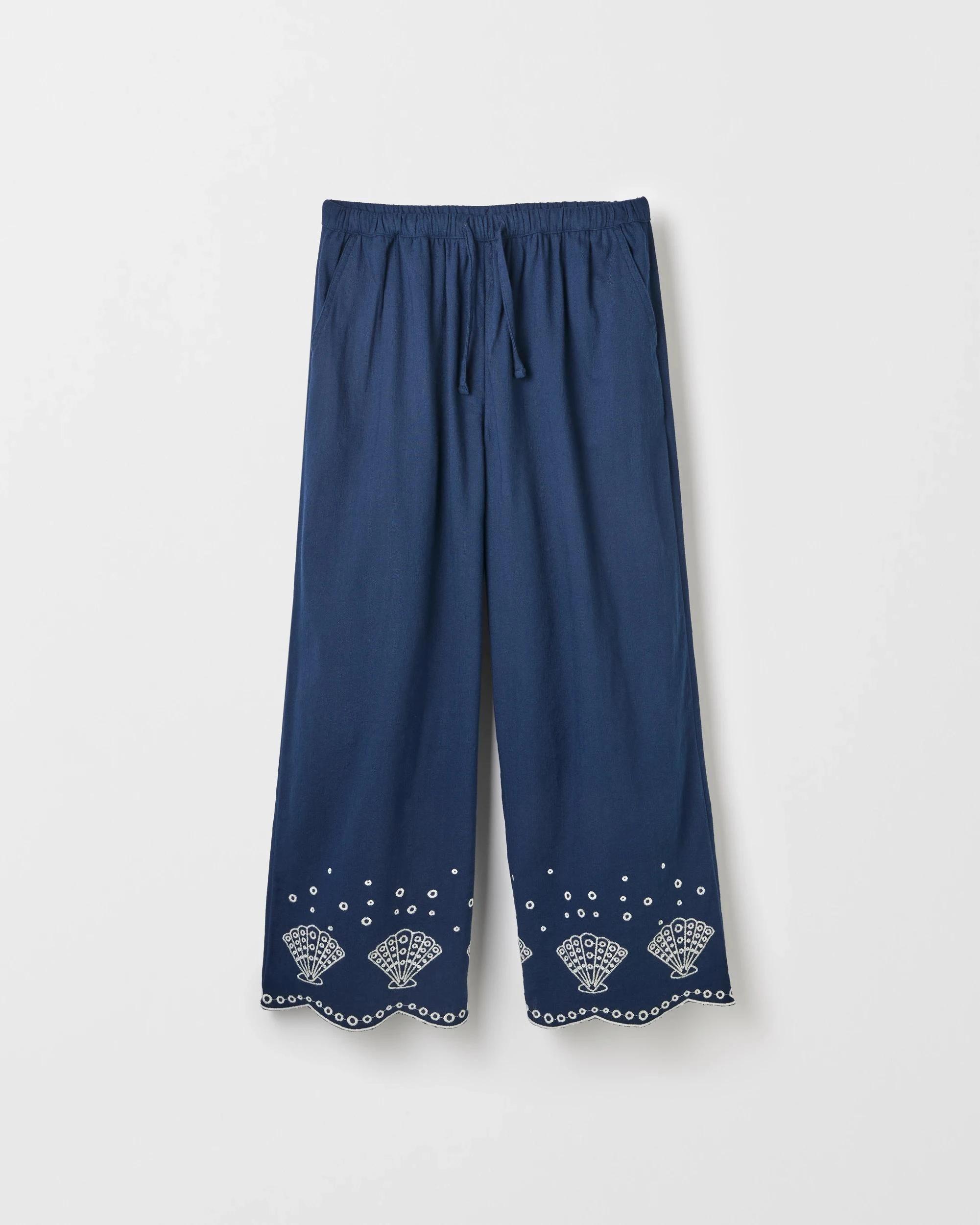 4 Target Embroidered Hem Cropped Wide Leg Chambray Pants NAVY, 4 of 7