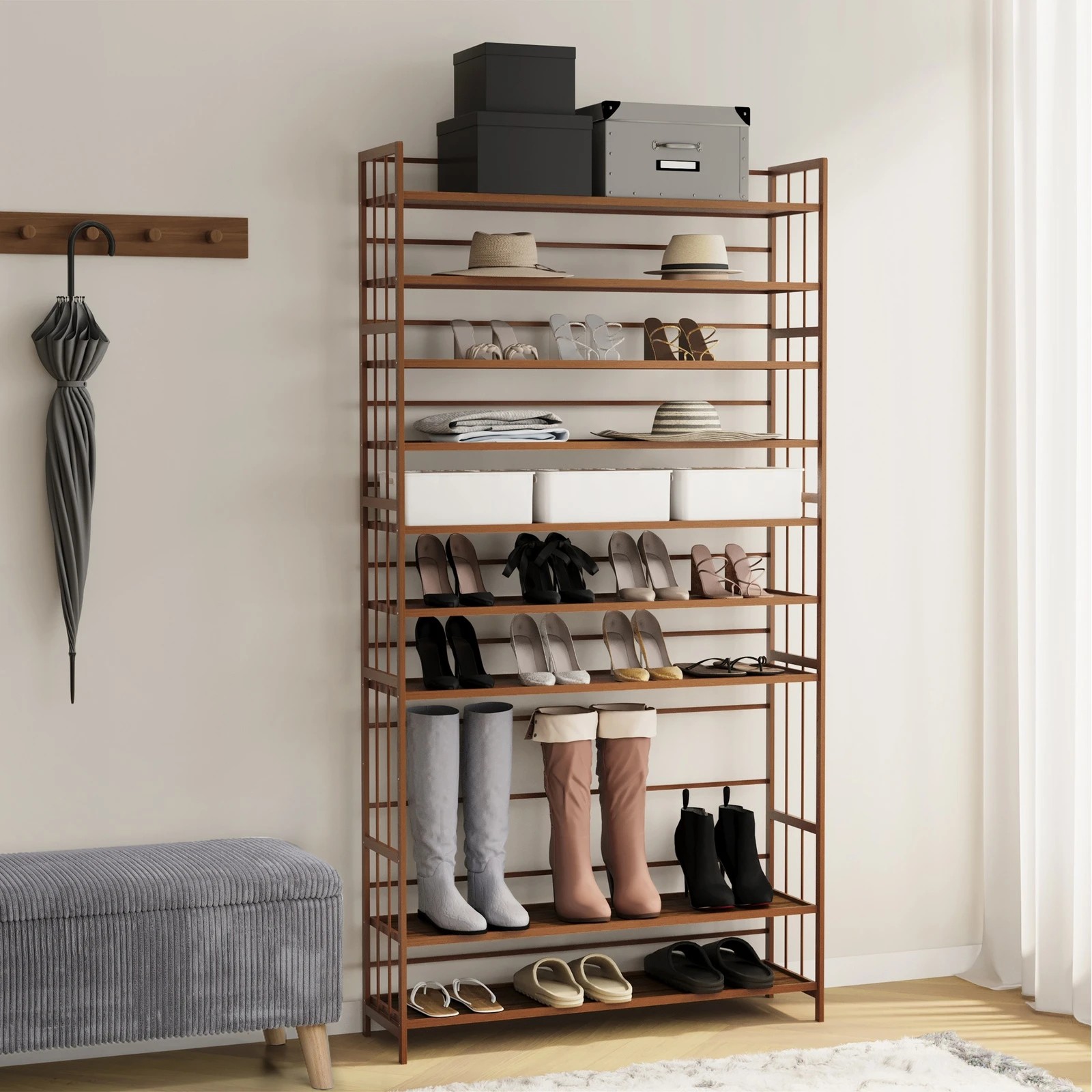 3 Oikiture Shoe Rack Storage Organizer Bamboo Stand 11 Shelves
 - Brown, 3 of 9