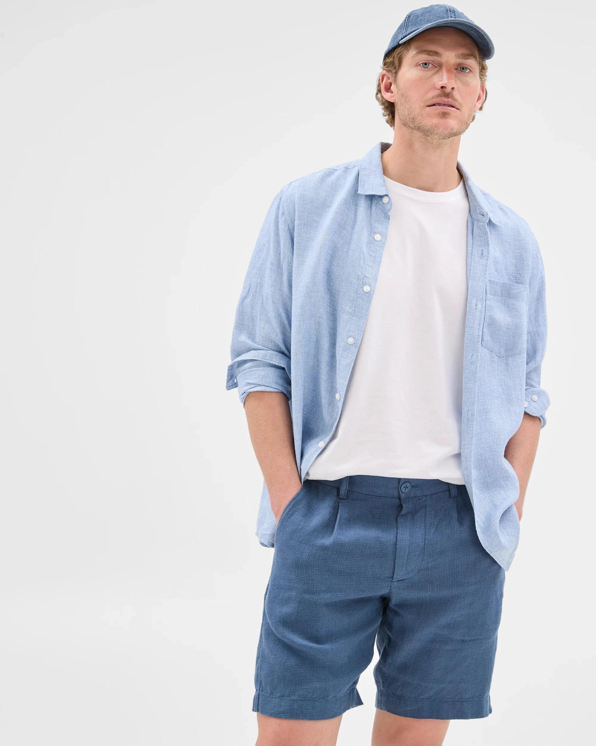 2 Target European Linen Pleated Chino Shorts BLUE, 2 of 5