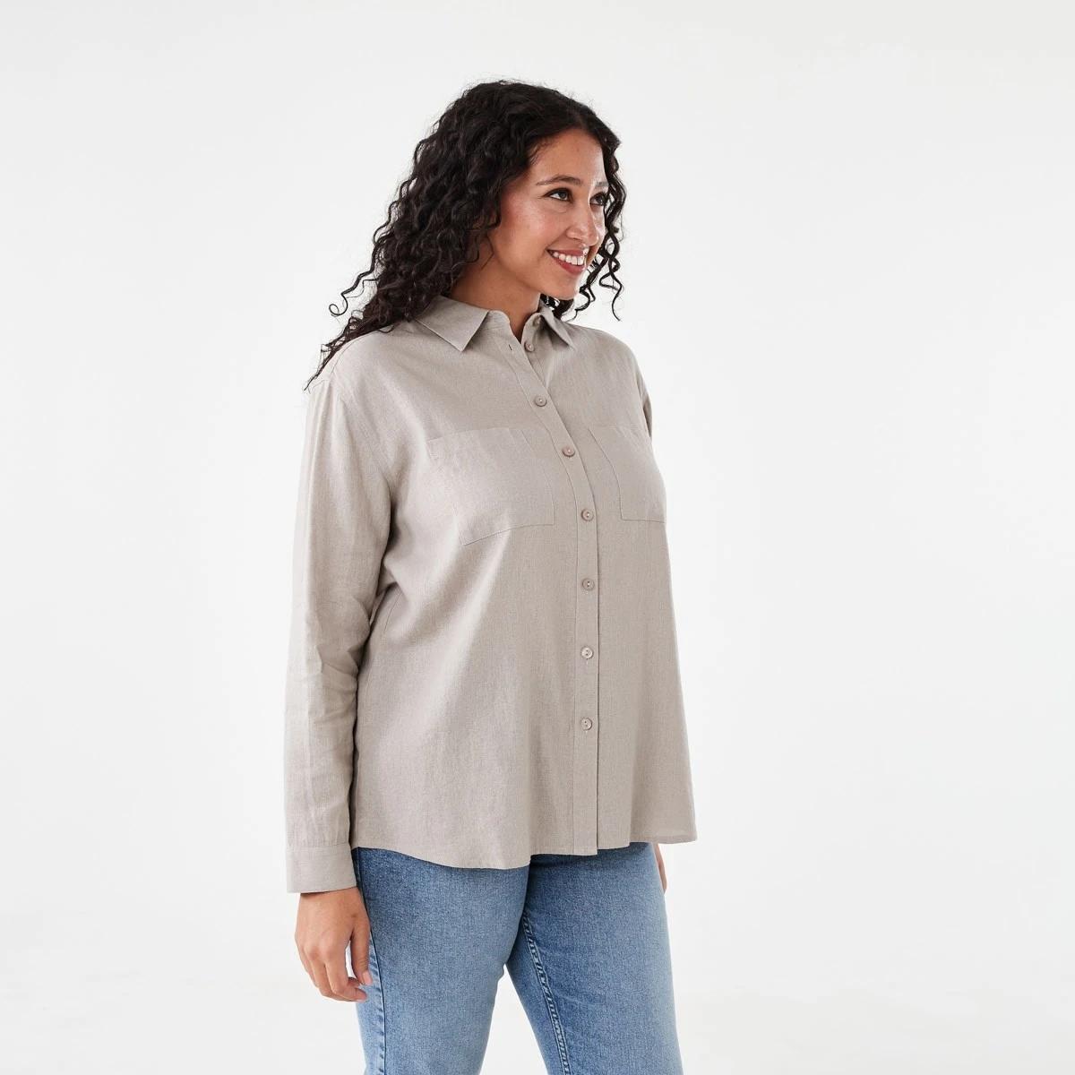 2 Long Sleeve Linen Blend Shirt Grey Taupe, 2 of 7