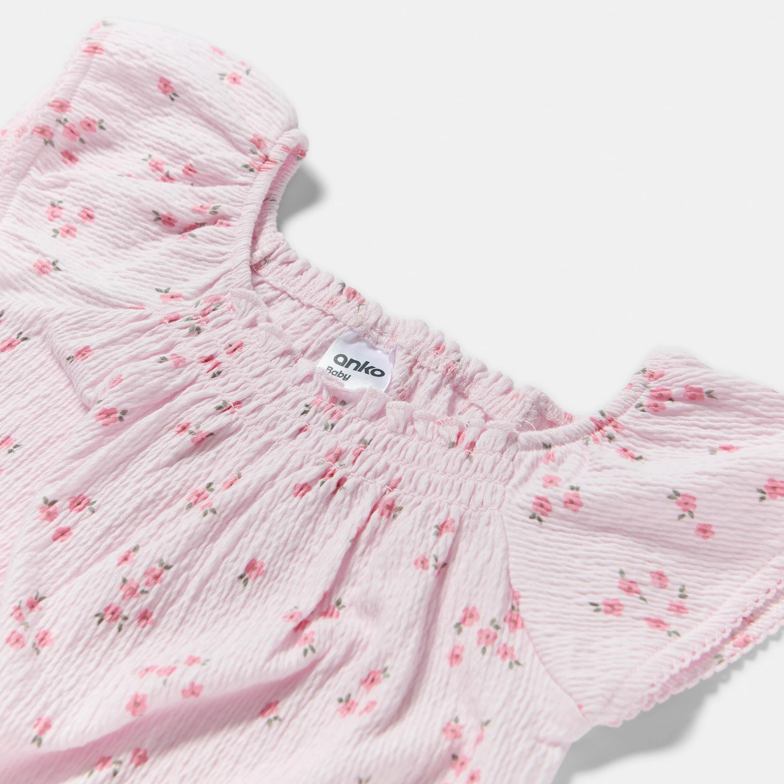 3 Short Sleeve Crinkle Romper PINK FLORAL, 3 of 4