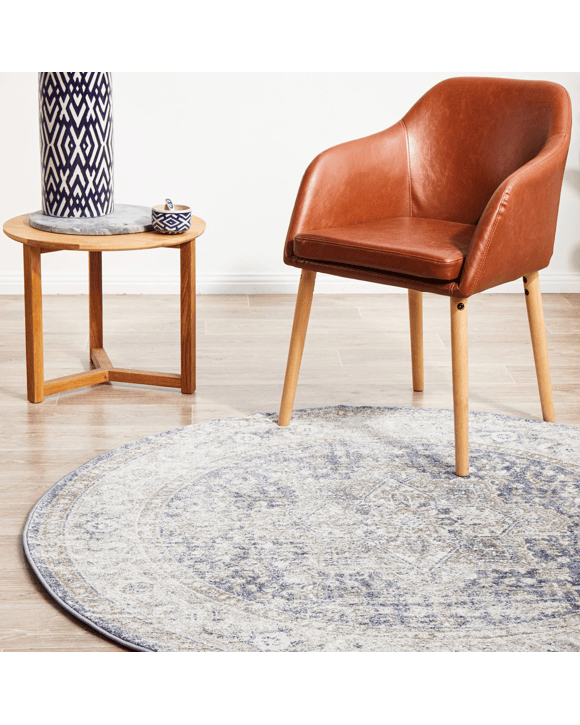 Common Ground Rugs Elite Hugo 200x200cm - Medium Round Power Loomed Pet Friendly Rug - Blue