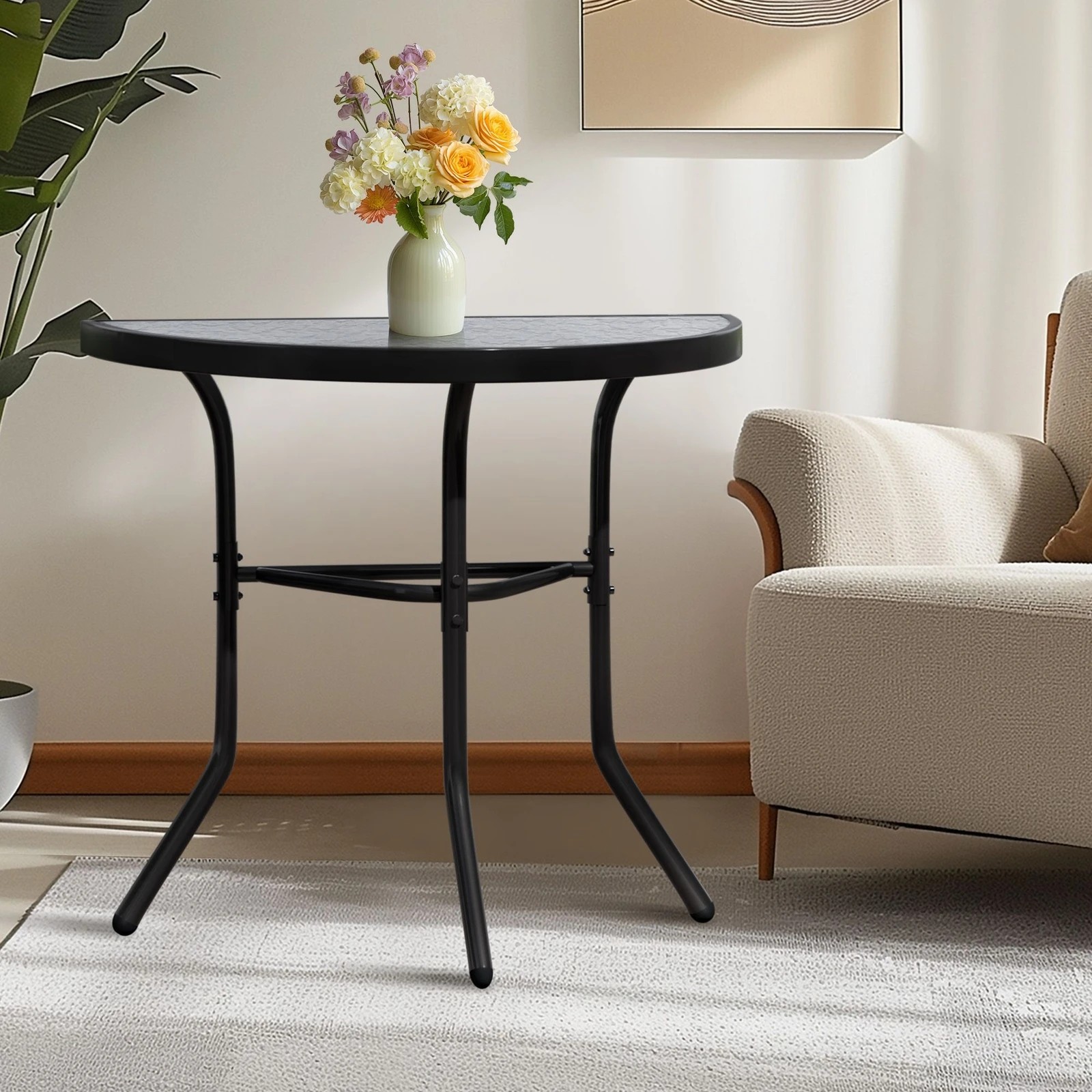 8 Alfordson Outdoor Furniture Patio Side Coffee Table Garden Glass Metal - Black, 8 of 10