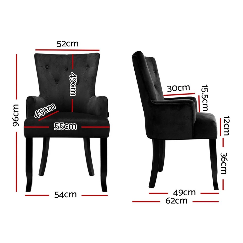 2 4x Artiss Dining Chairs Velvet French Provincial Armchair - Black, 2 of 5
