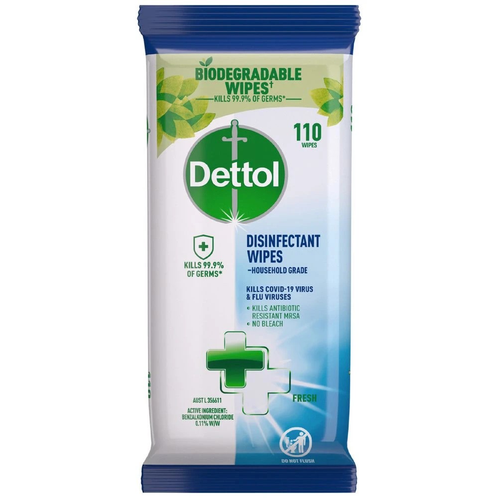 1 Dettol Disinfectant Wipes Fresh 110 Pack, 1 of 2