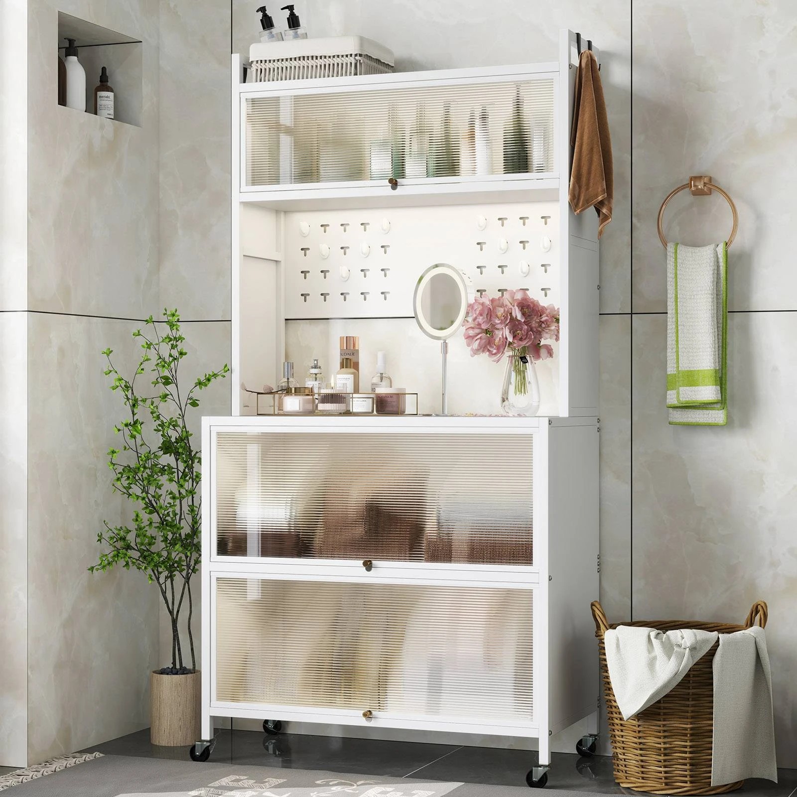 2 Costway 5-Tier Kitchen Bakers Rack w/Wheels White, 2 of 5