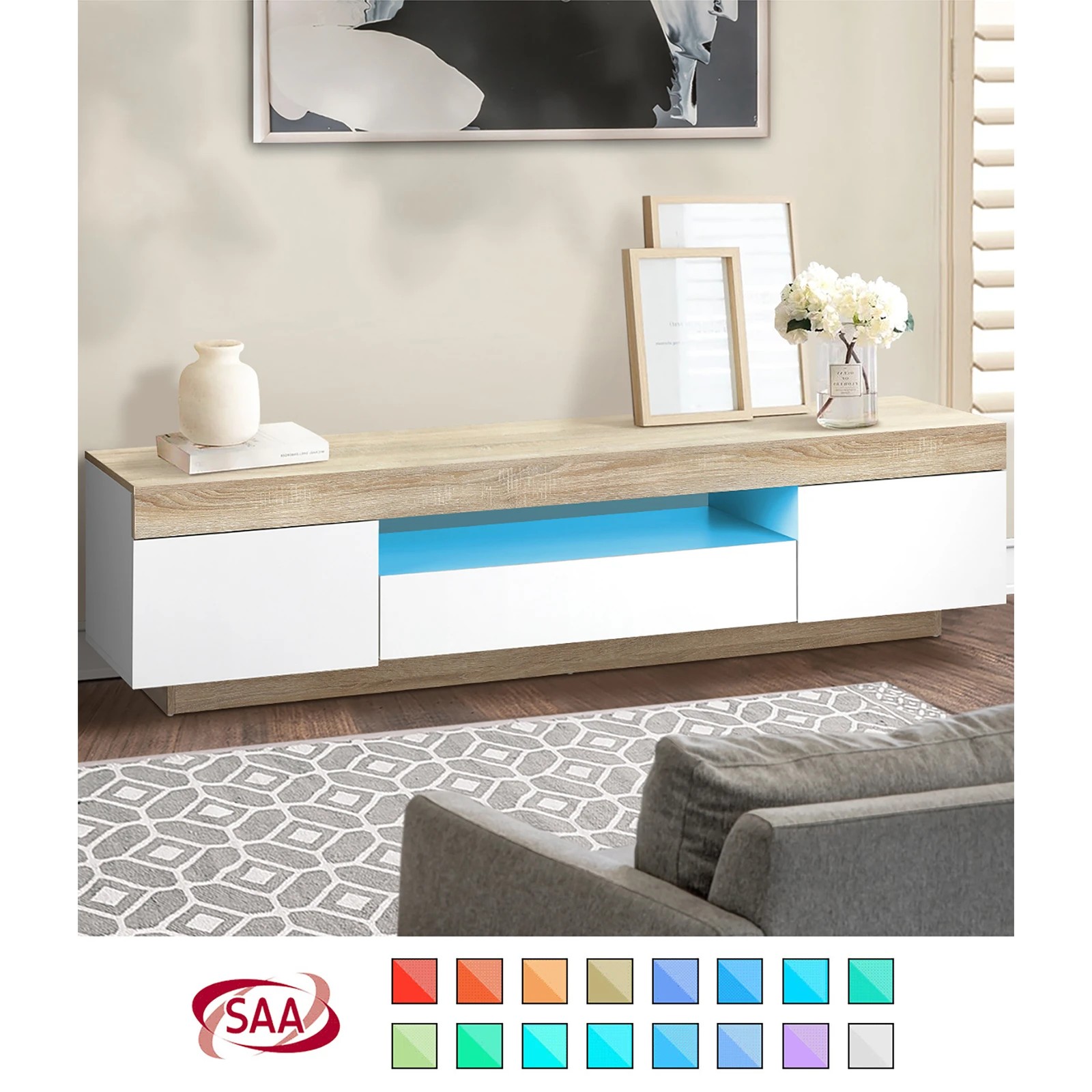 3 Oikiture Tv Cabinet Entertainment Unit Rgb Led 180cm
 - Multi, 3 of 8