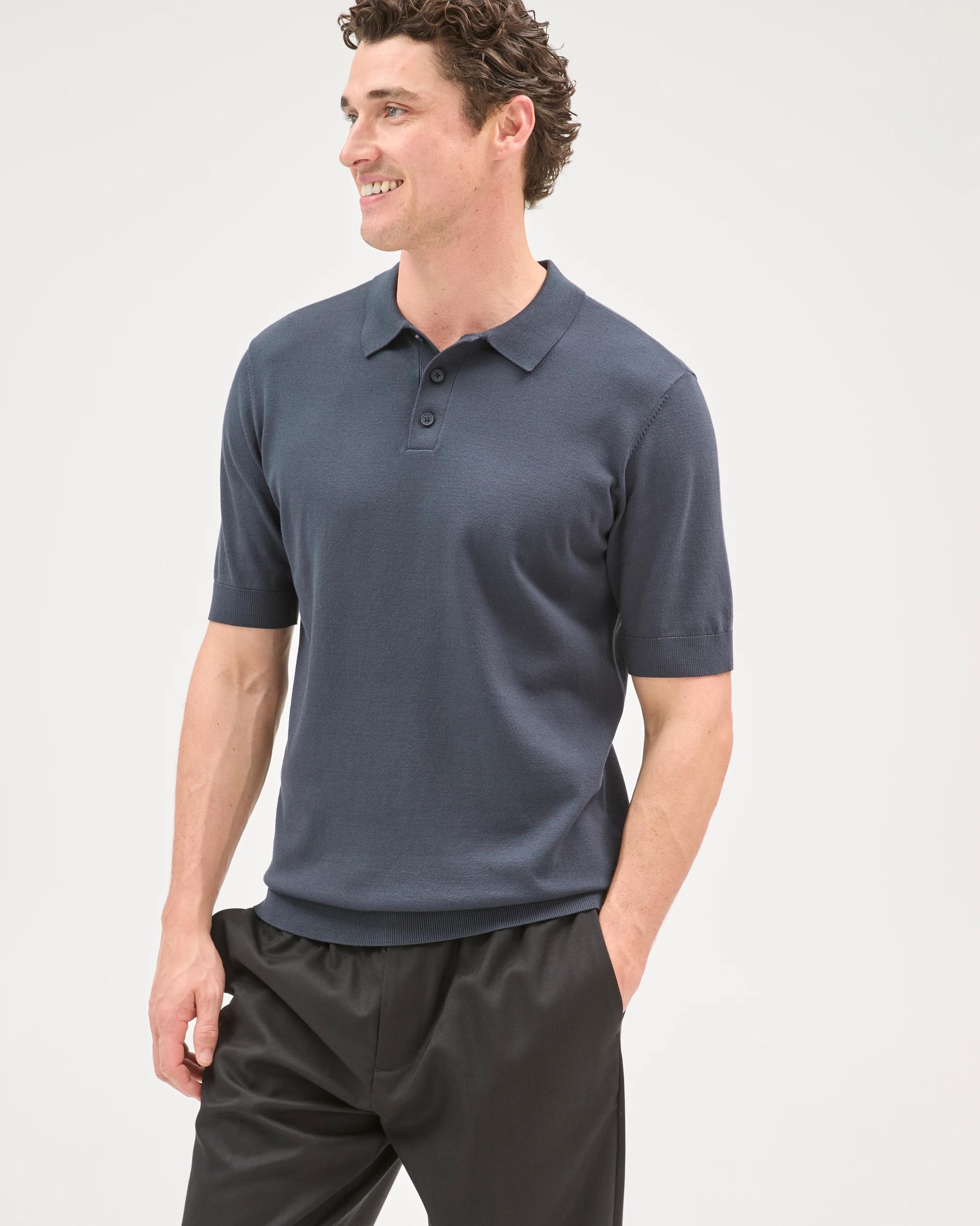 1 Preview Short Sleeve Knitwear Polo Top PETROL, 1 of 7