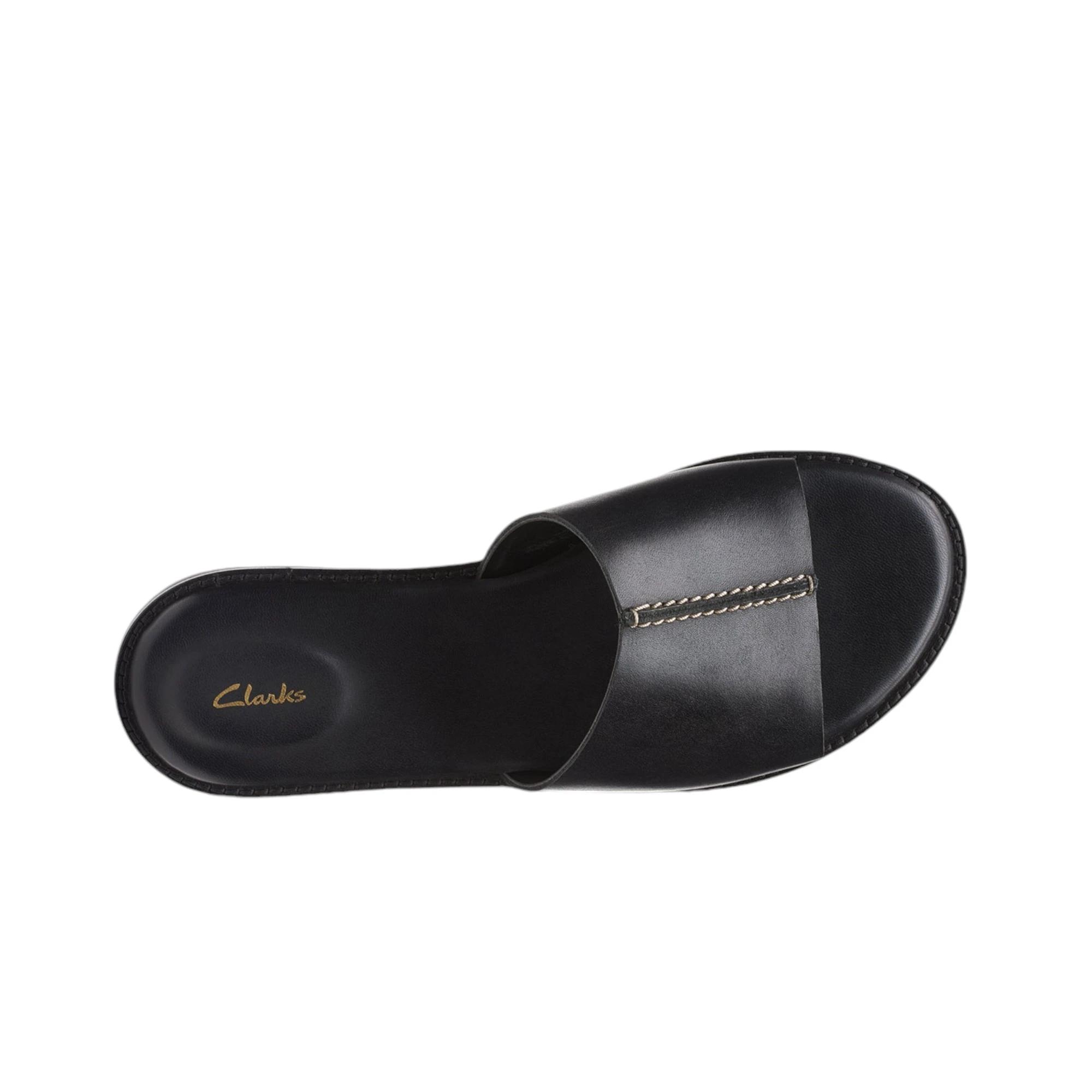 5 Clarks Womens Karsea Mule Slides Leather Sandals Slip On Shoes BLACK, 5 of 6