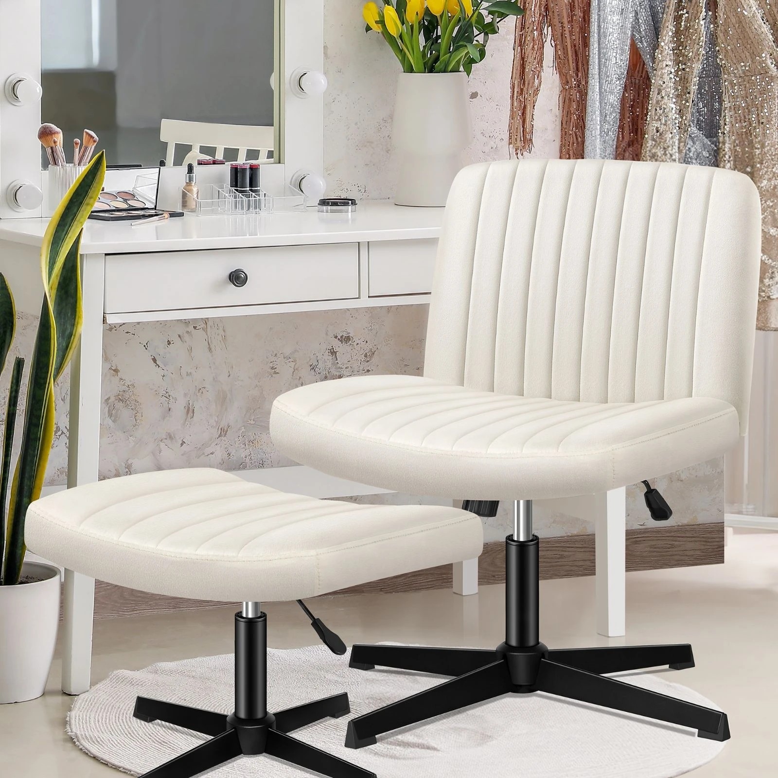 3 Alfordson Office Chair Computer Executive Seat Work Ottoman Velvet - Beige, 3 of 10