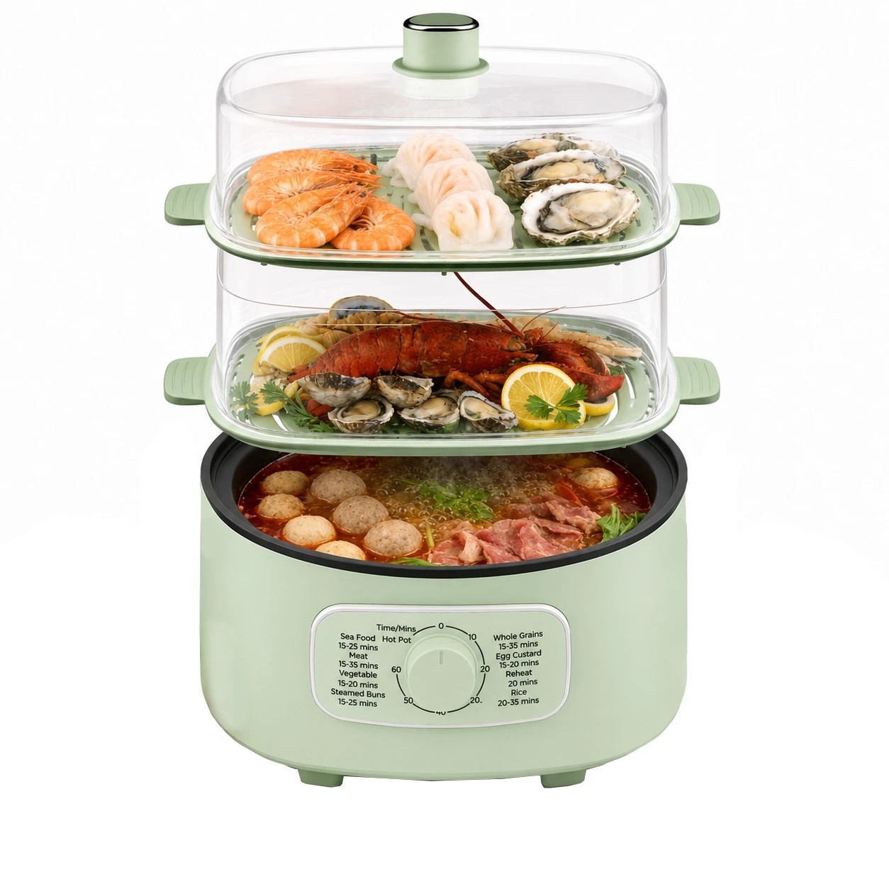 1 Yopower Electric Food Steamer with Hotpot 12L - Green, 1 of 3
