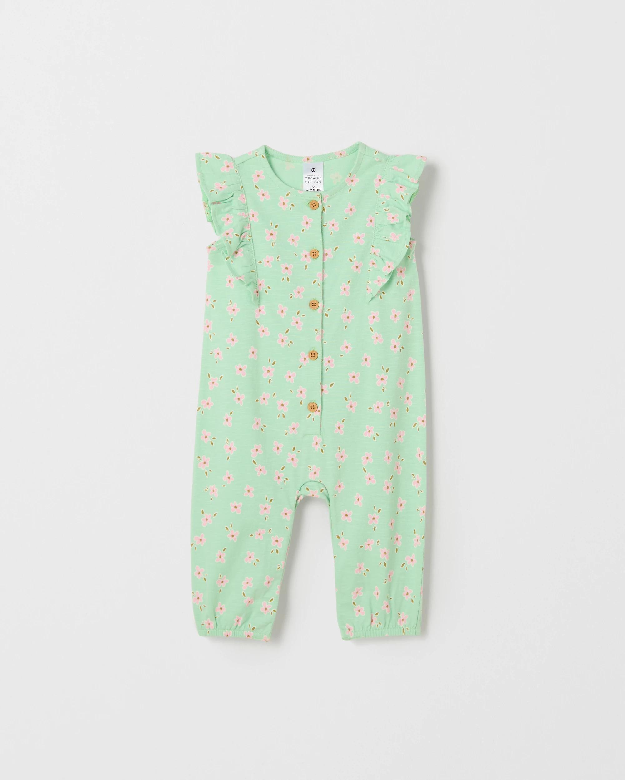 4 Target Baby Girls Organic Cotton Jersey Print Jumpsuit DAISY GREEN, 4 of 5