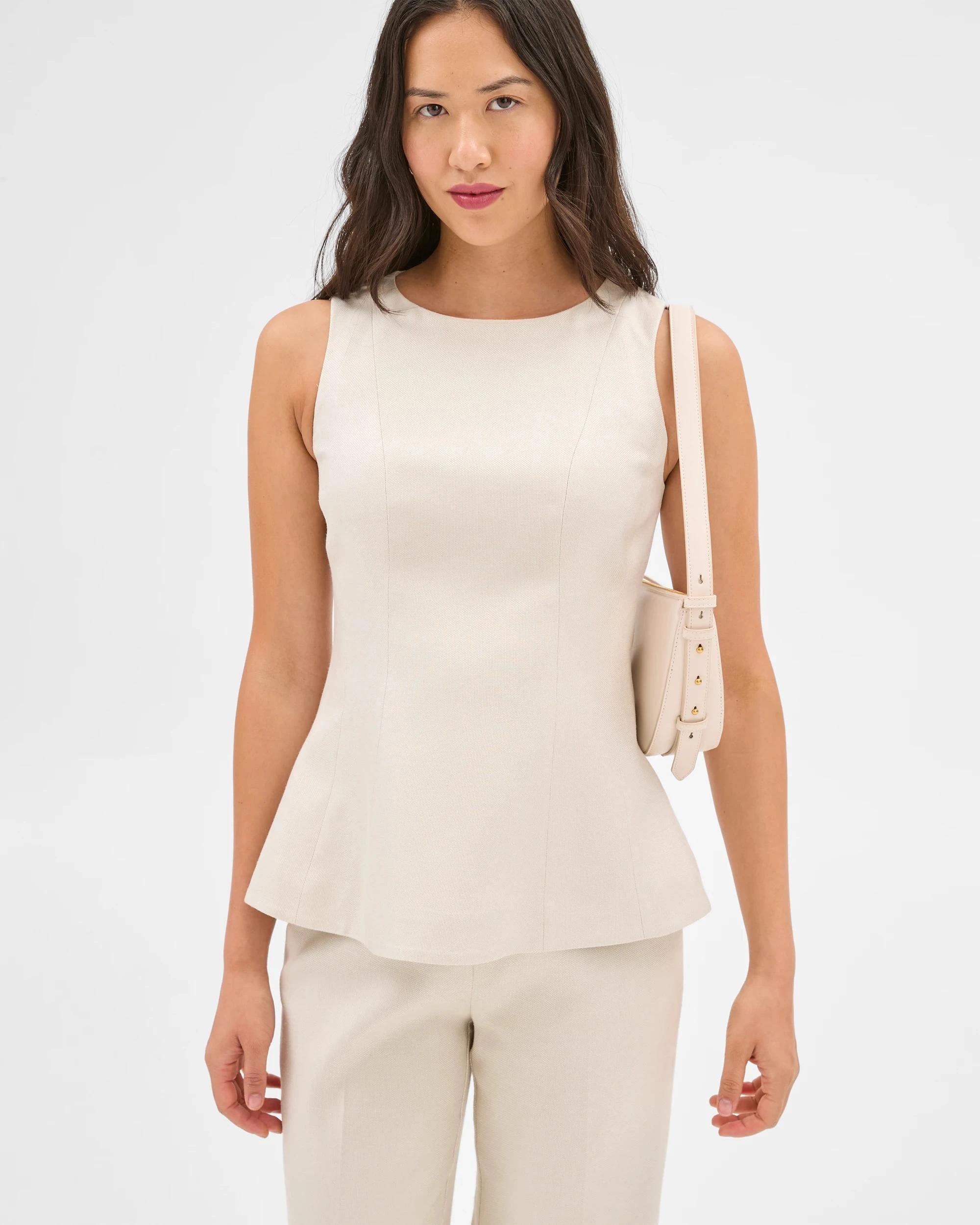 1 Sleeveless Textured Pleat Detail Top - Preview CREAM, 1 of 5