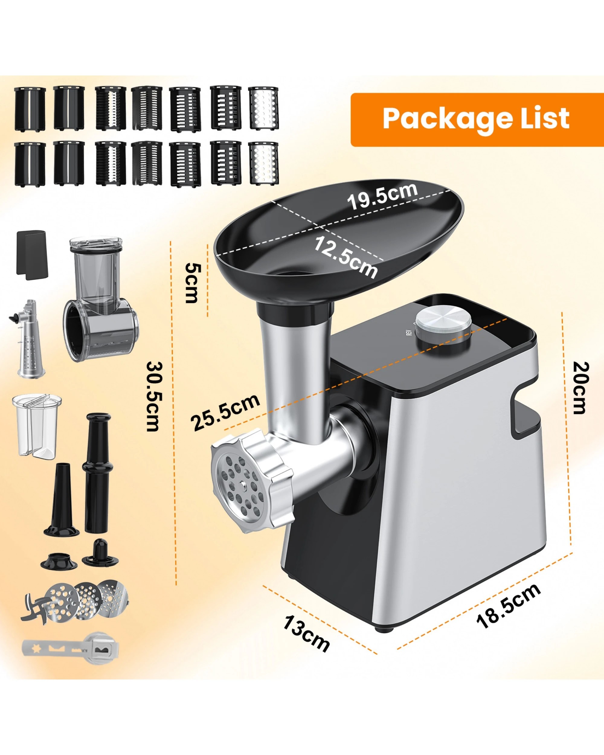 8 Advwin 8-IN-1 Electric Multi Food Processor, Cheese Grater, Meat Grinder Veges Slicer Shredder Sausage Stuffer, 8 of 8