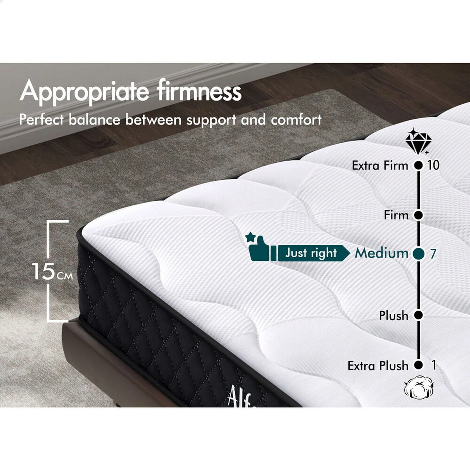 5 Alfordson Mattress 15CM Bed Bonnell Spring Foam Bedding Medium Firm - King Single Bed, 5 of 10
