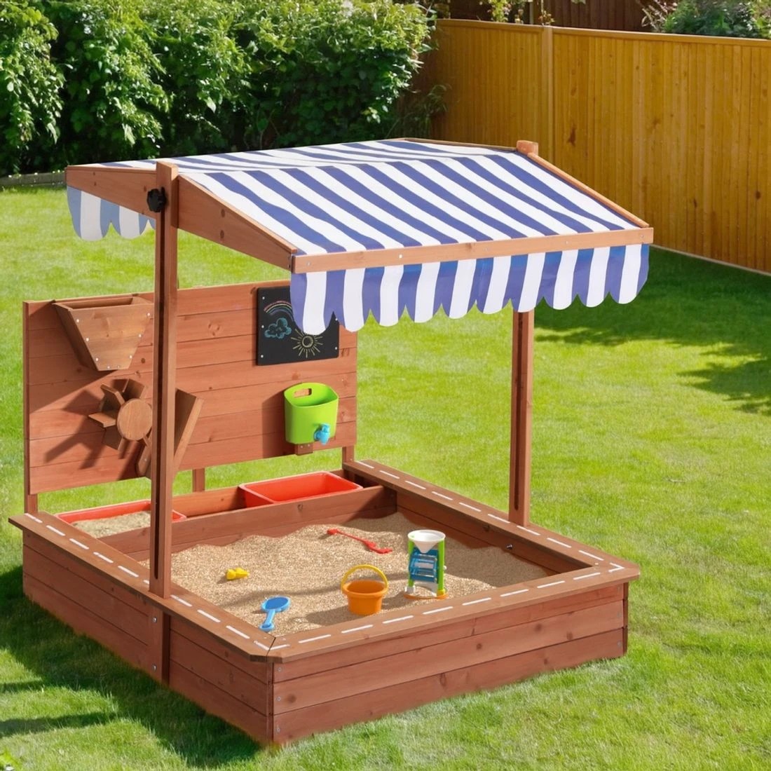 3 Keezi Kids Sandpit Wooden Canopy Sandbox With Cover Funnel Outdoor Toys 110cm Durable Space Saving Modern Decor - Brown, 3 of 5