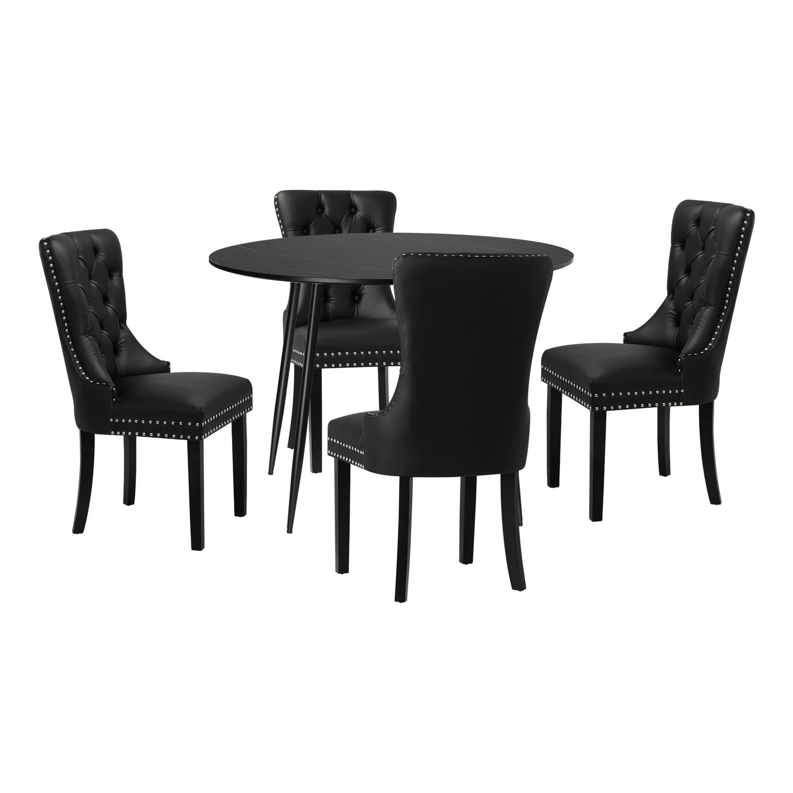 7 Oikiture 110cm Round Dining Table With 4pcs Dining Chairs Pu Leather
 - Black, 7 of 10