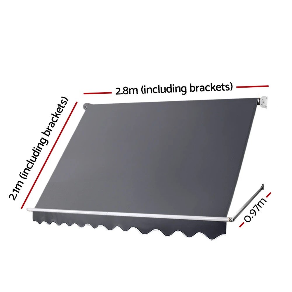 2 Instahut Window Fixed Pivot Arm Awning Patio Outdoor Blinds Retractable 2.8X2.1M - Grey, 2 of 6