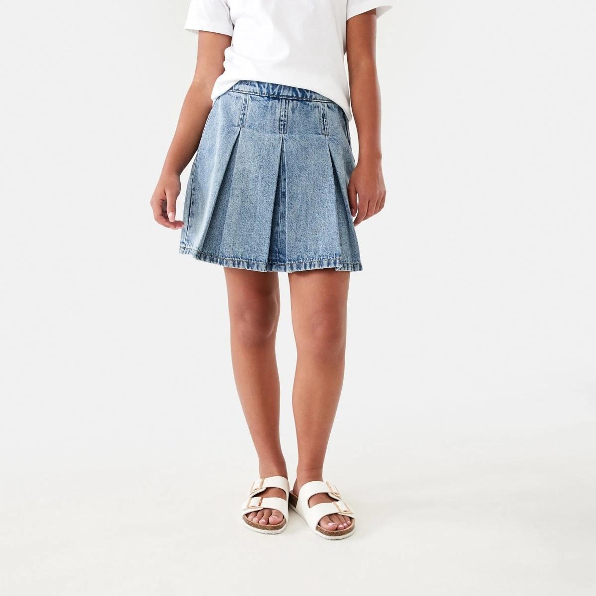 1 Denim Pleated Skirt Mid Denim, 1 of 8