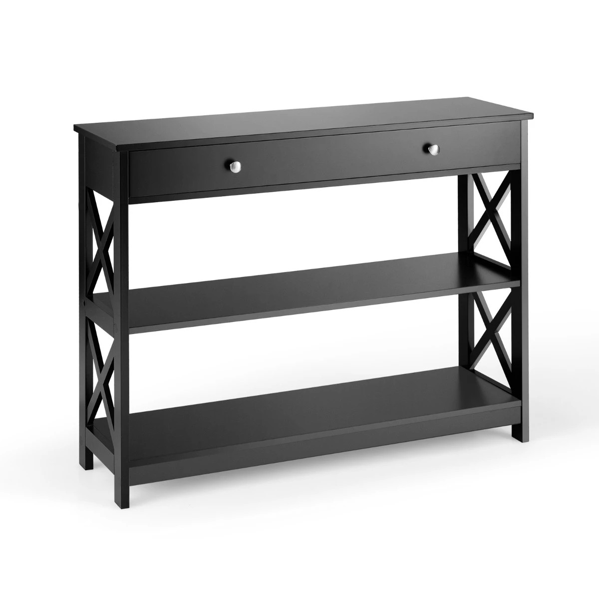 1 Costway 3-Tier Console Table w/Drawer Display Table - Black, 1 of 6