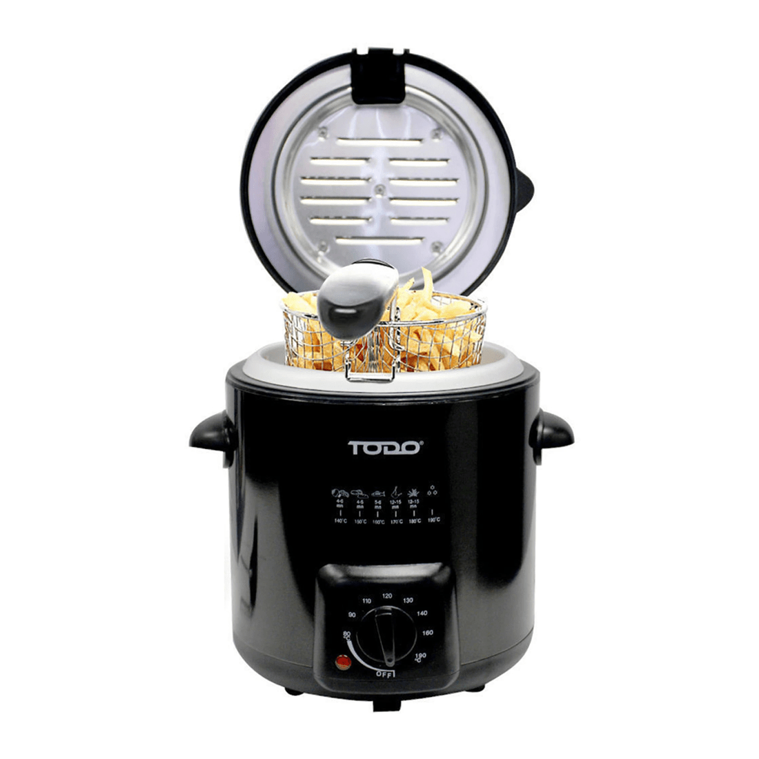 1 TODO 0.9L Deep Fryer Adjustable Thermostat Dial - Black Stainless Steel Housing Basket, 1 of 4