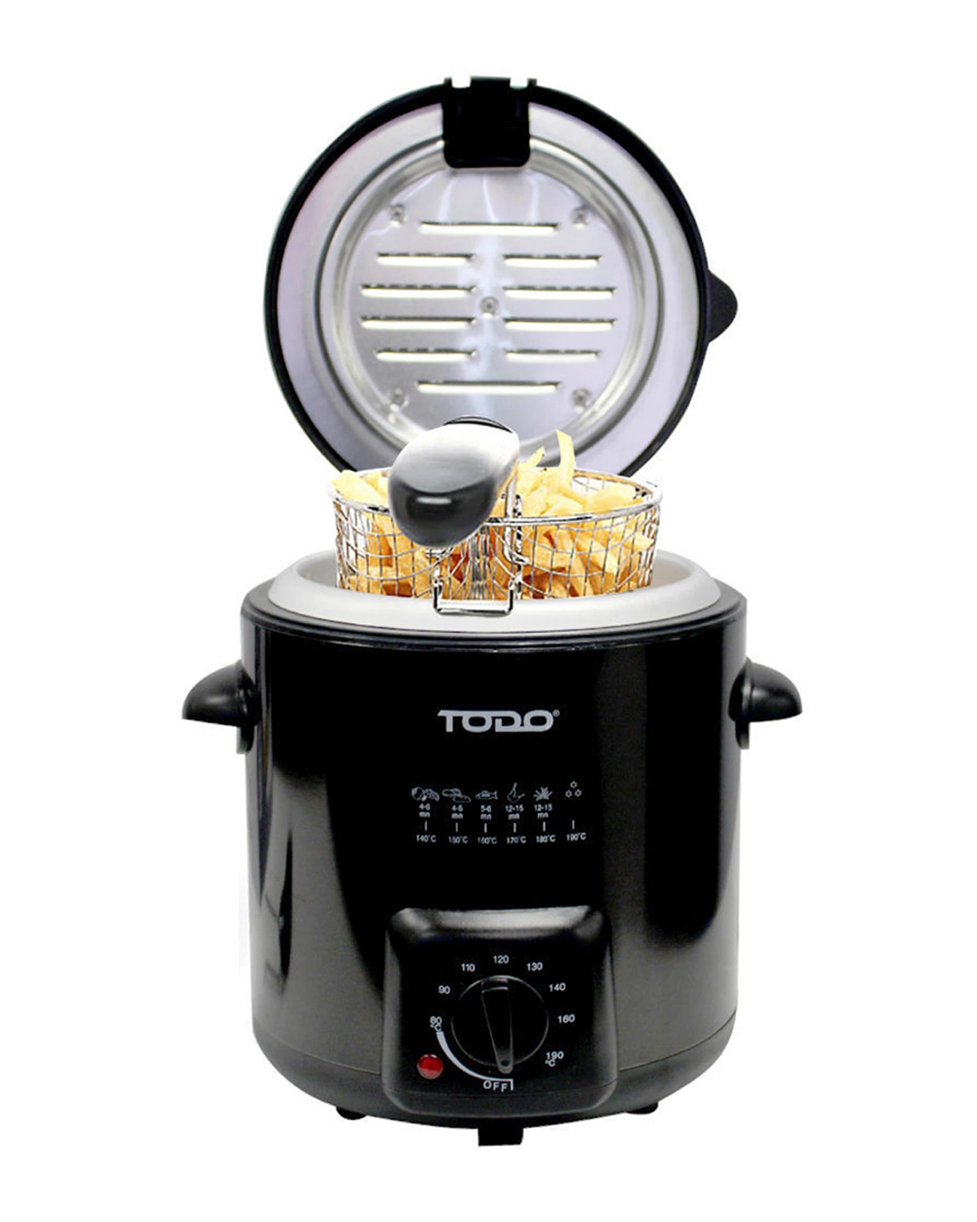 1 TODO 0.9L Deep Fryer Adjustable Thermostat Dial - Black Stainless Steel Housing Basket, 1 of 4