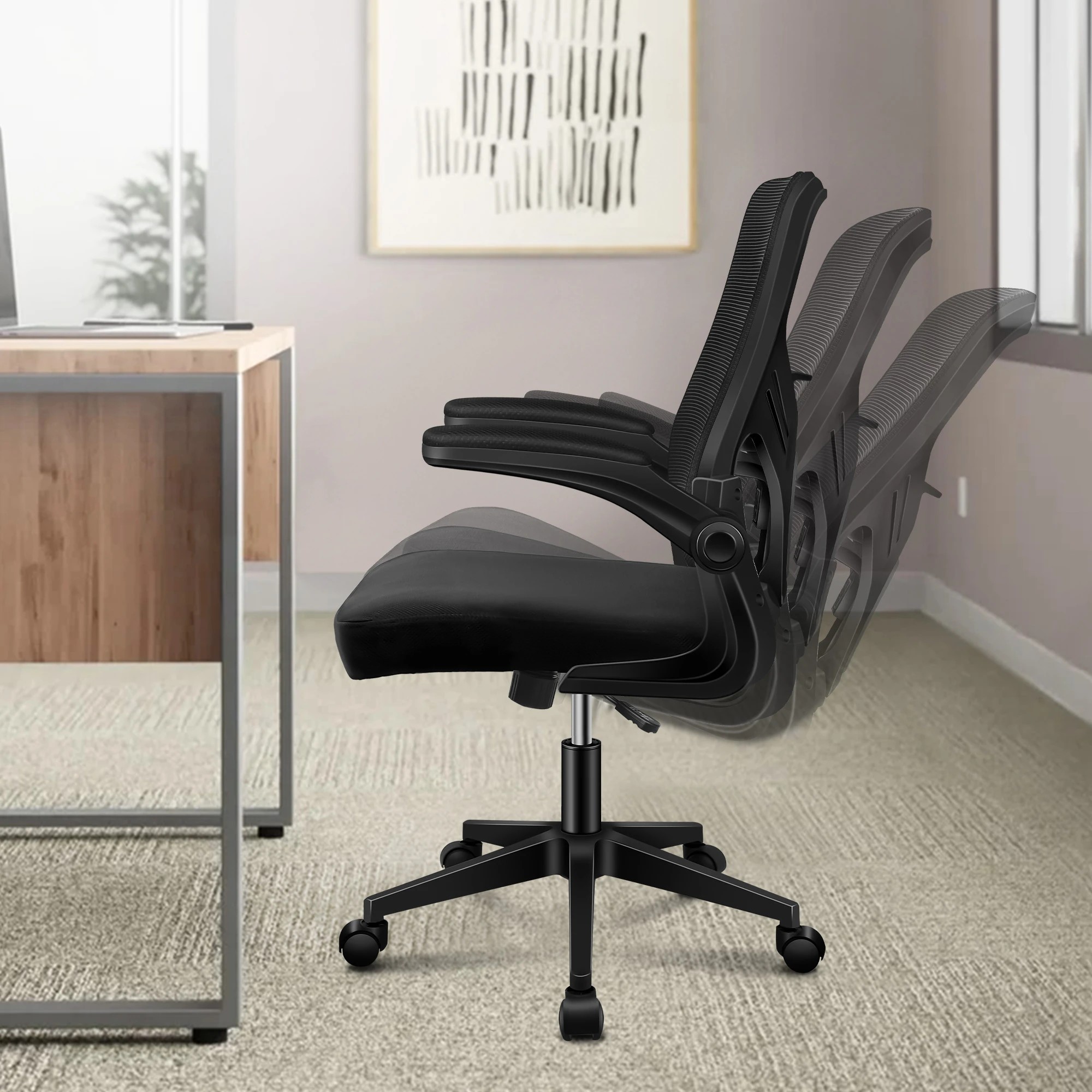 4 Alfordson Mesh Office Chair Executive Tilt Fabric Computer Seat Racing Work - Black, 4 of 10
