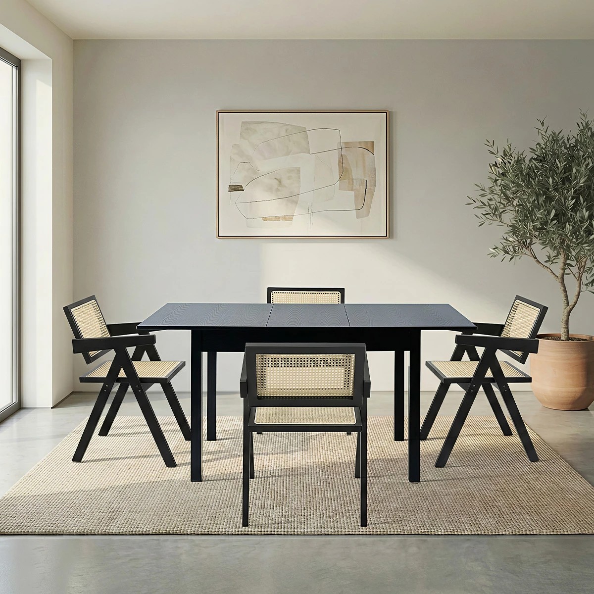 8 Oikiture 5pc Extenable Dining Table and Chairs Wooden Dining Set Ratten - Black, 8 of 10