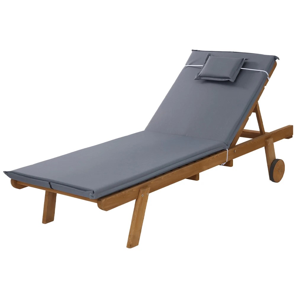 1 Gardeon Sun Lounge Wooden Lounger Outdoor Furniture Day Bed Wheels Patio - Multi, 1 of 5