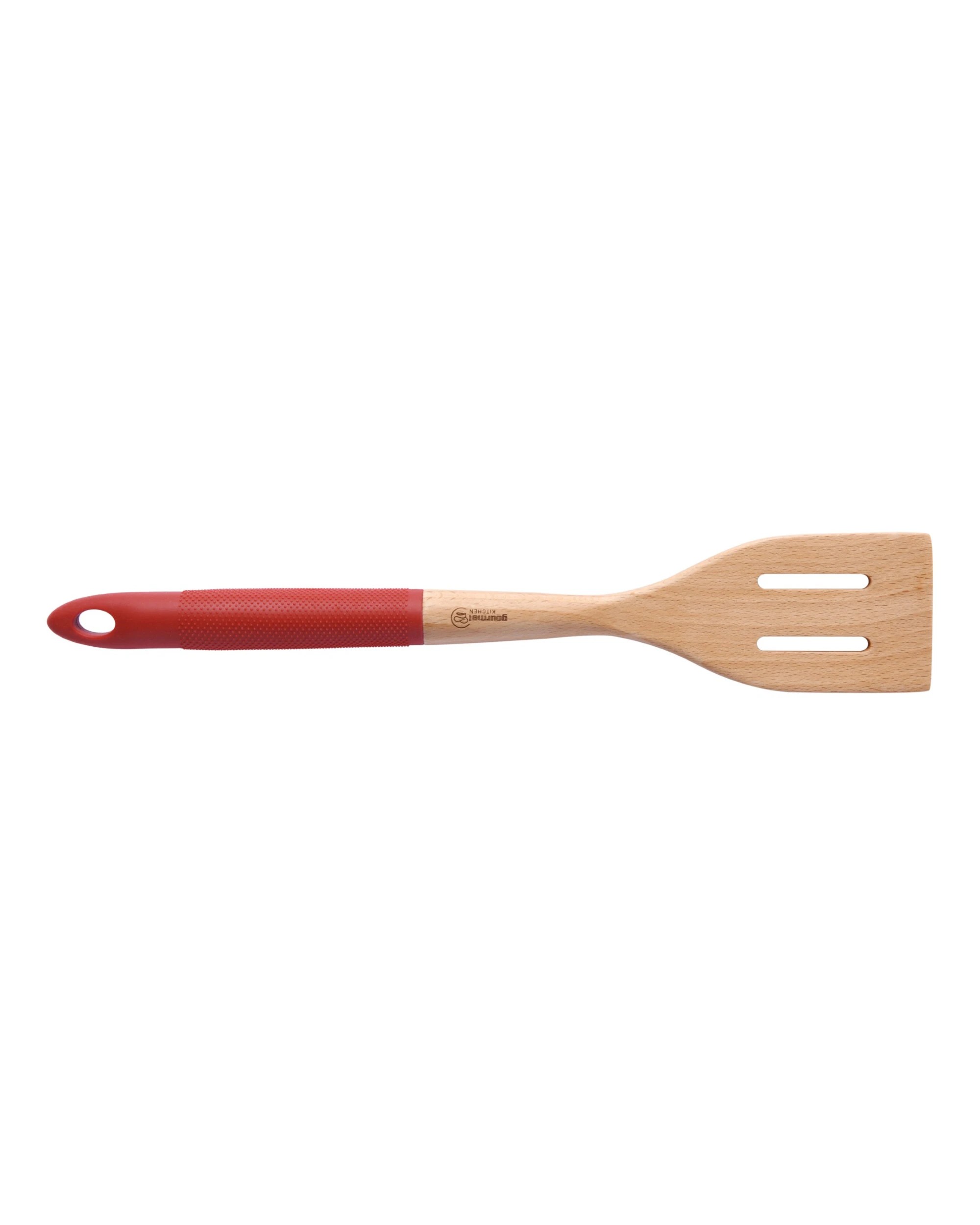 4 Gourmet Kitchen Rustic Beech Wood Slotted Spatula with Silicone Grip - Red, 4 of 8