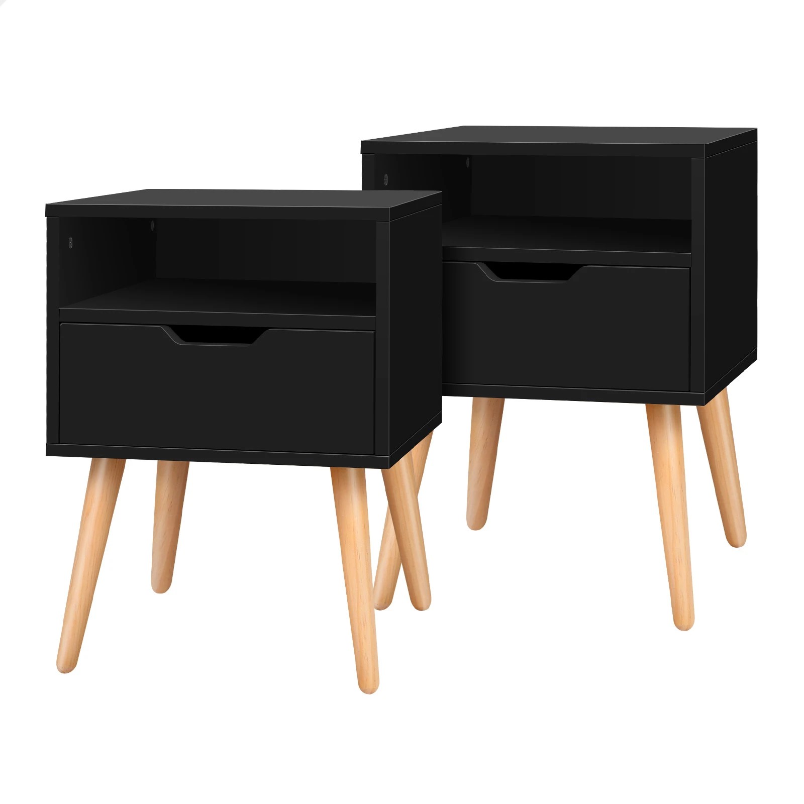 1 Alfordson 2x Bedside Table Nightstand Side Storage Cabinet Scandinavian - Black, 1 of 10