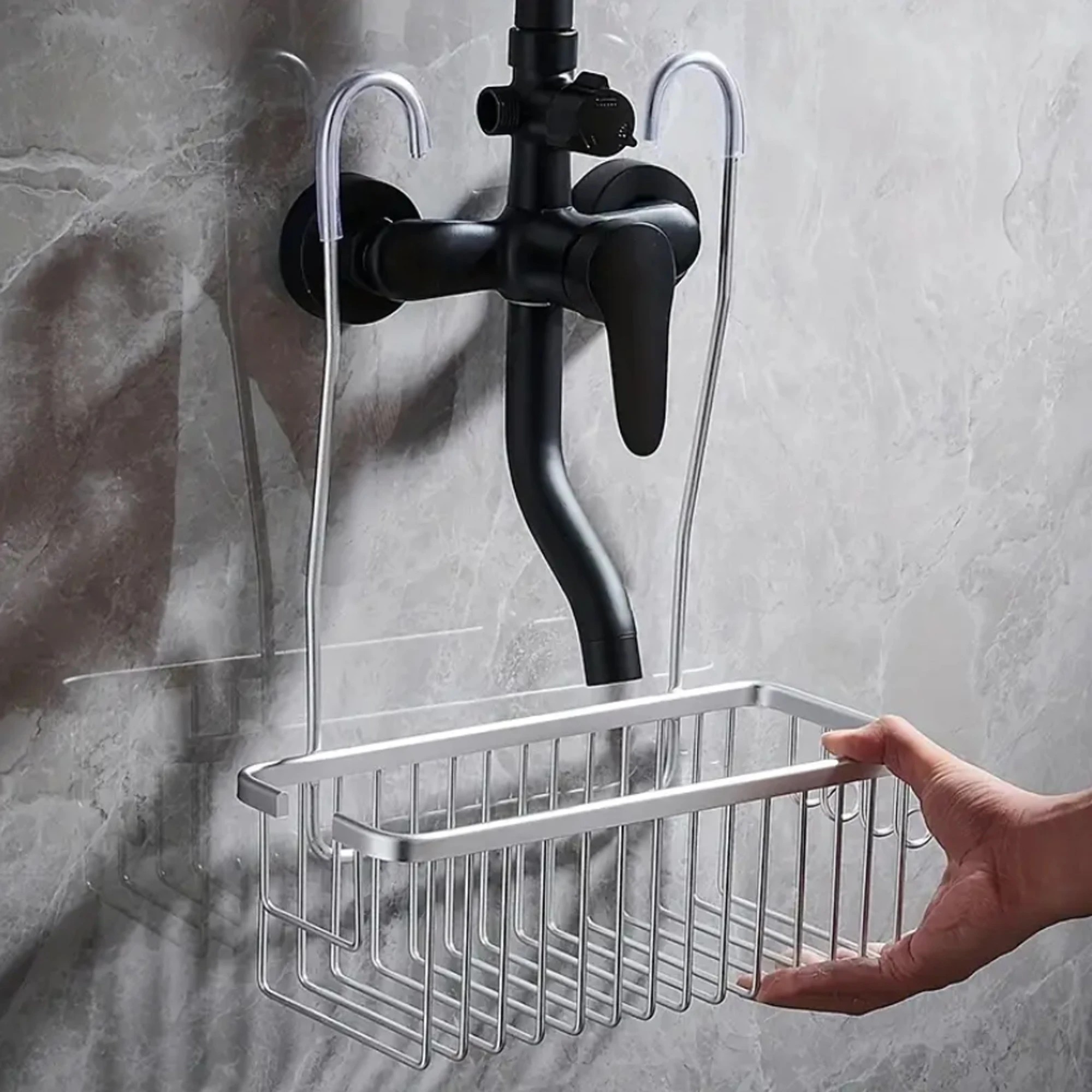 2 Hanging Shower Rack Bathroom Caddy Aluminium Alloy Rust Free Waterproof Bath Storage Organizer - Silver - Silver, 2 of 4