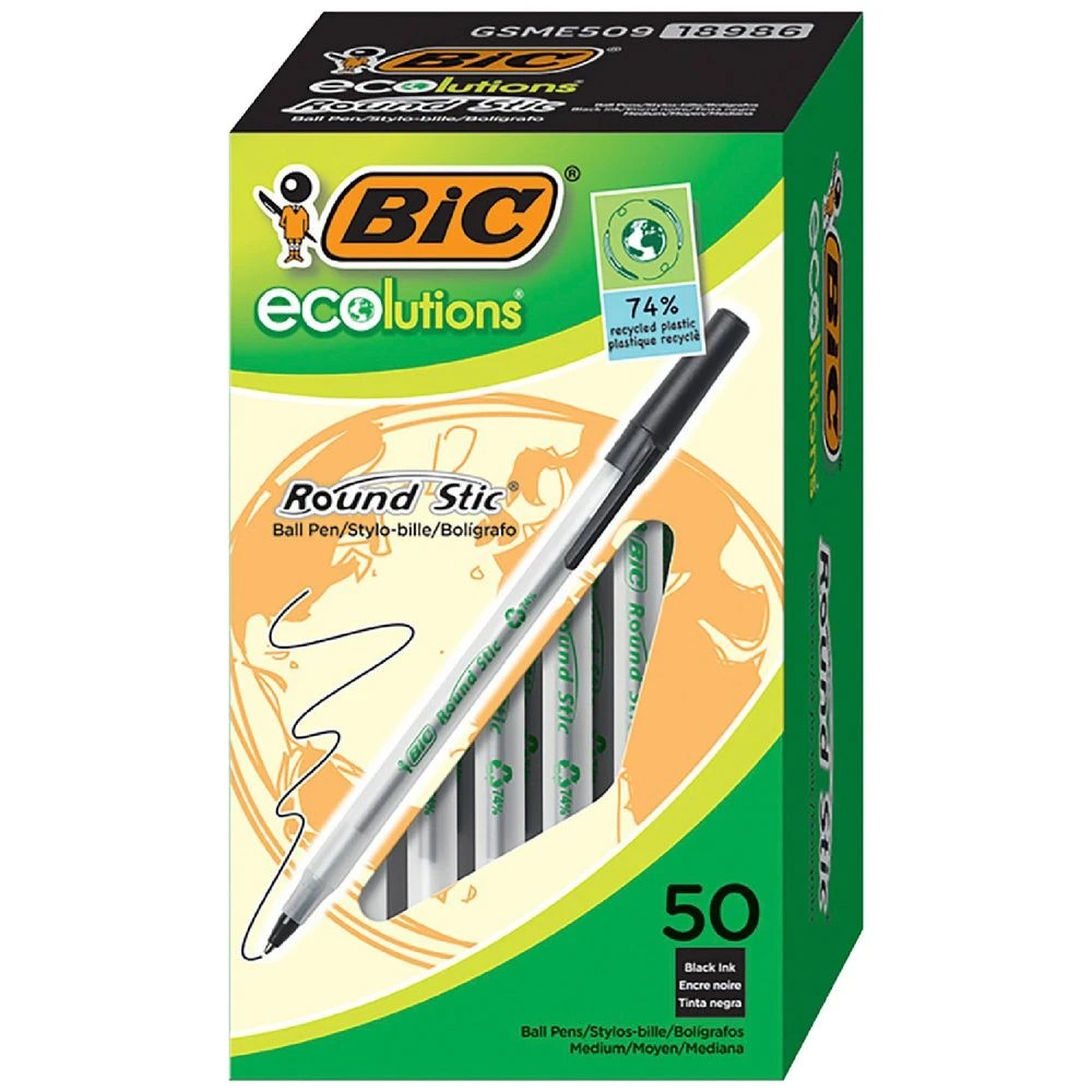 1 BIC Round Stic ECOlutions Ballpoint Pens 50 Pack Black, 1 of 5