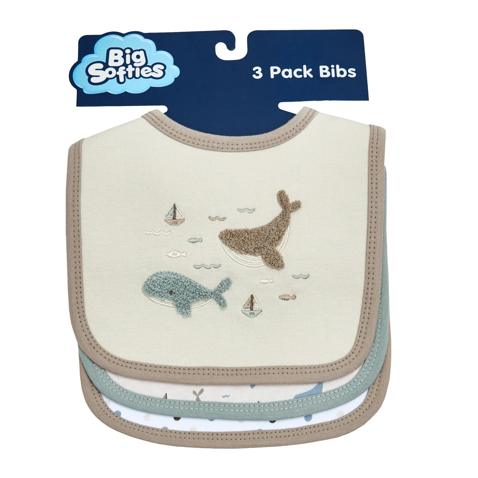 1 Big Softies 3 Pack Applique And Printed Bibs, Whale, 1 of 6