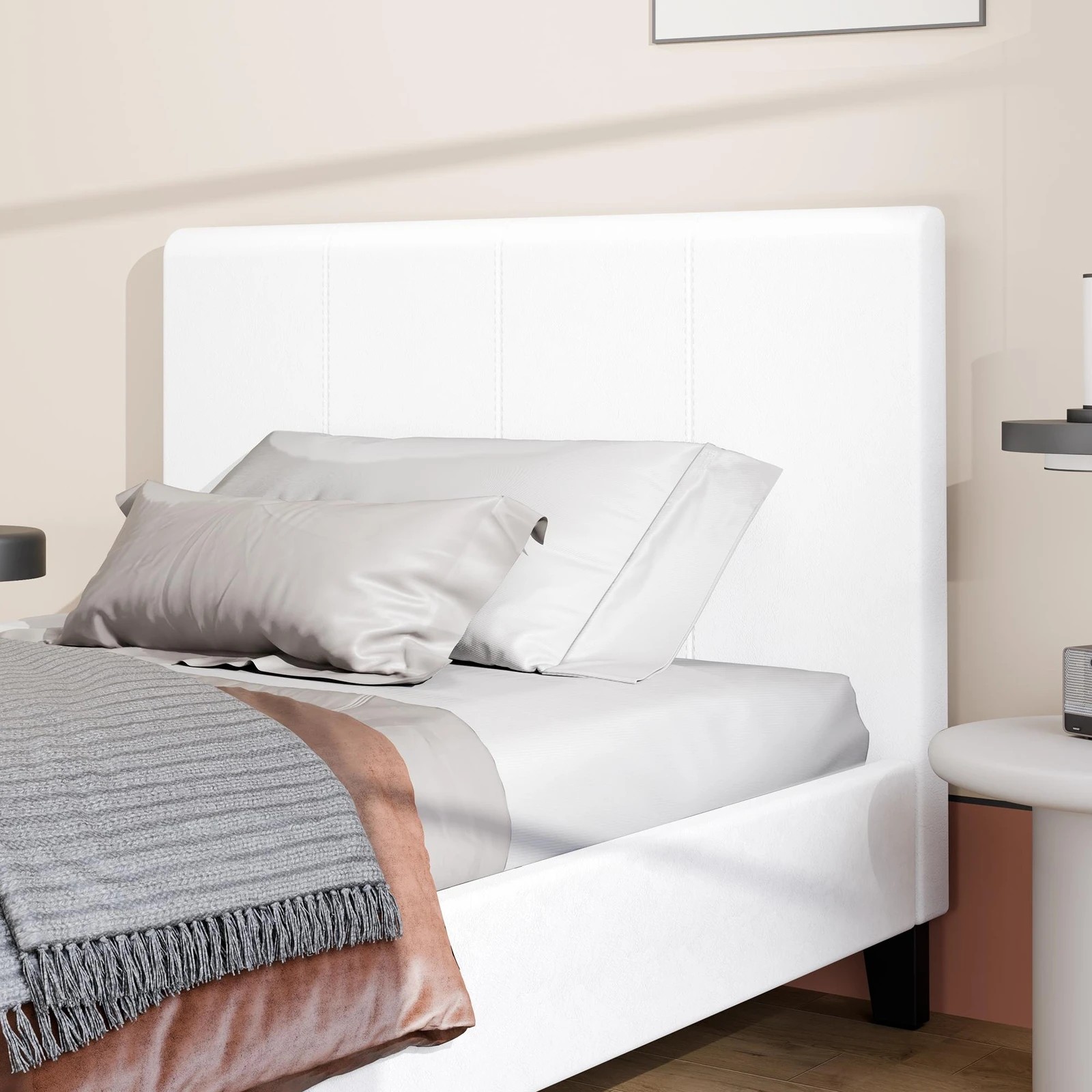 8 Alfordson Bed Frame Single Size Mattress Base Wooden Platform Leather - White, 8 of 10