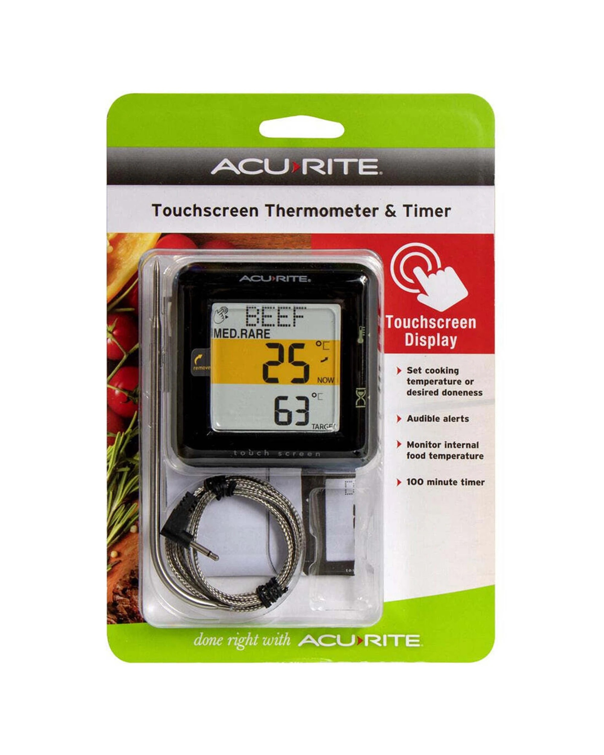 1 Acurite Metal Plastic Touch Screen Thermometer Timer - Black, 1 of 1