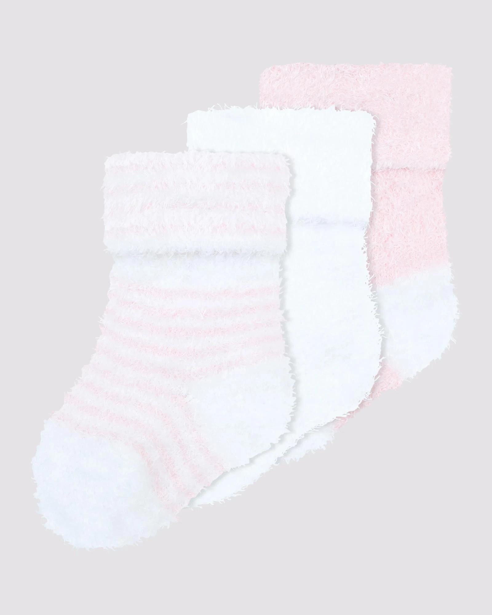1 Underworks Baby 3 Pack Velour Turn Over Cuff Sock PINK, 1 of 2