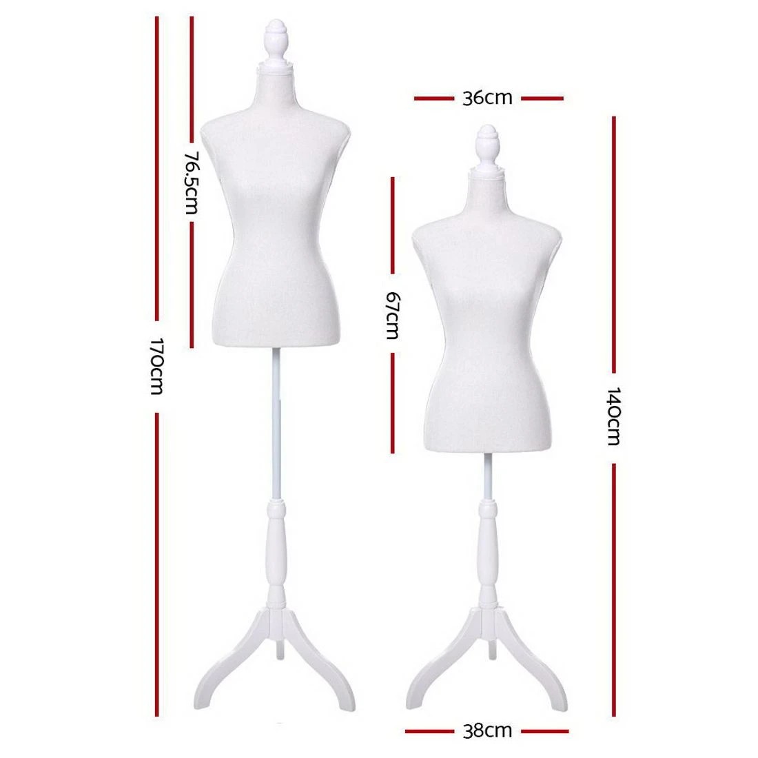 2 Embellir Female Mannequin Dummy Model Dressmaker Clothes Display Torso Tailor - White, 2 of 7