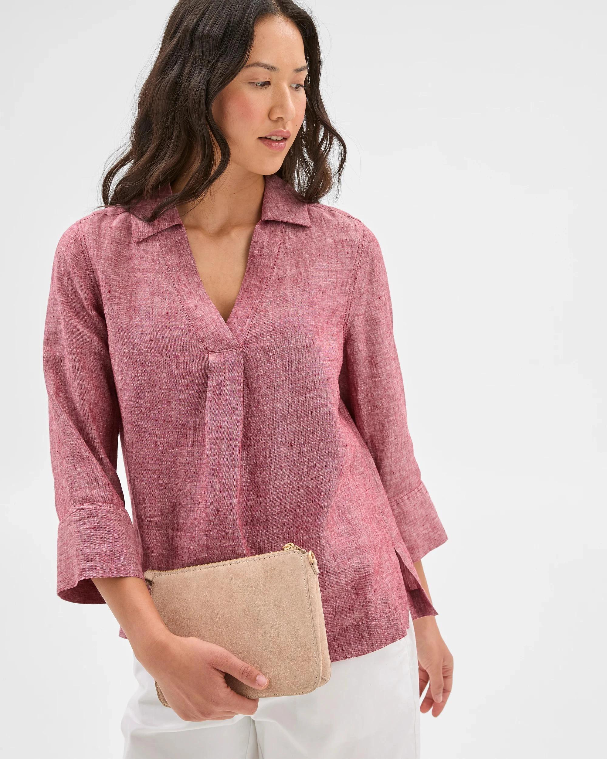 3 Target Woman European Linen 3/4 Sleeve Popover Shirt RHUBARB X-DYE, 3 of 6