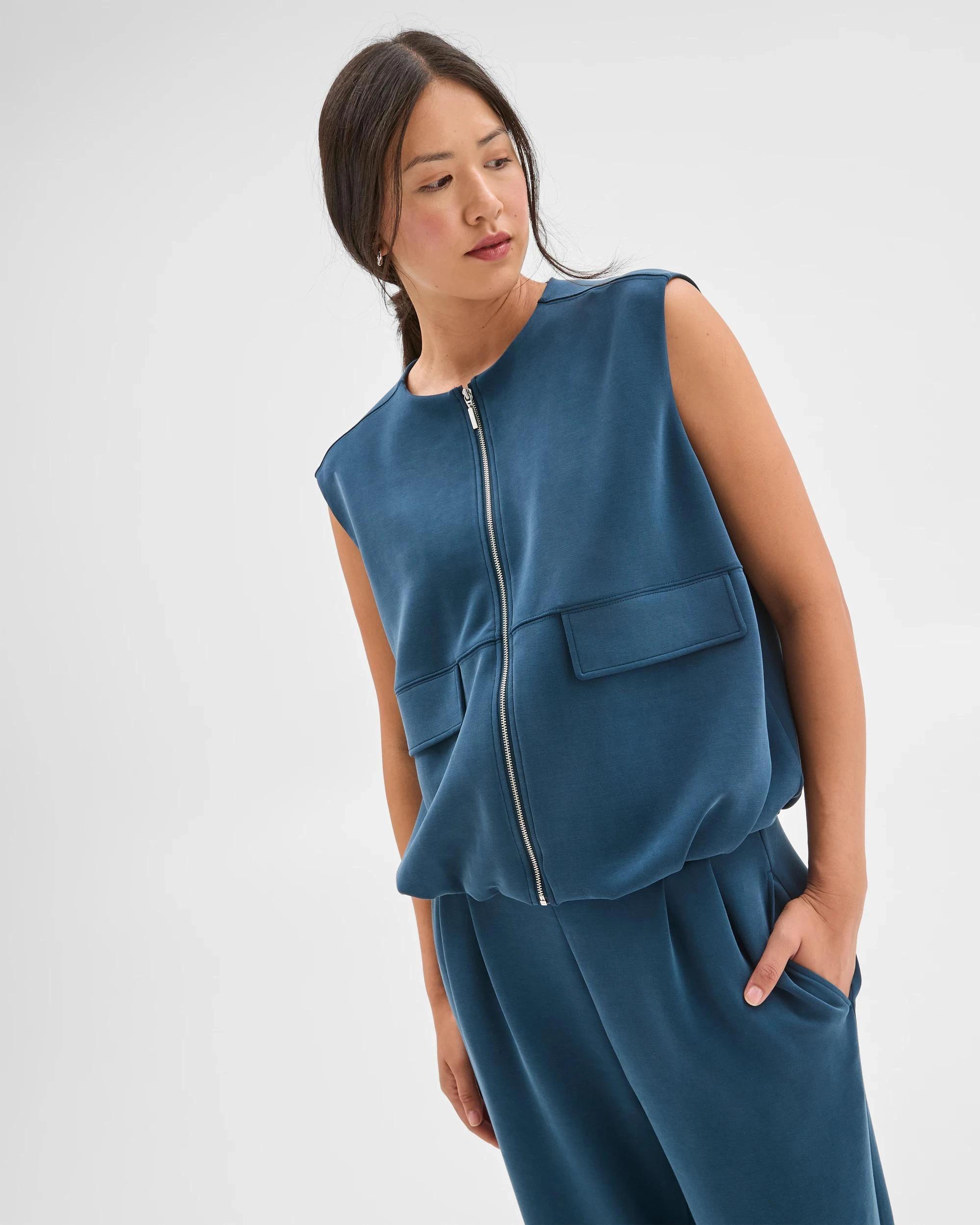6 Target Woman Suede Touch Sleeveless Zip Through Vest DARK TEAL, 6 of 7